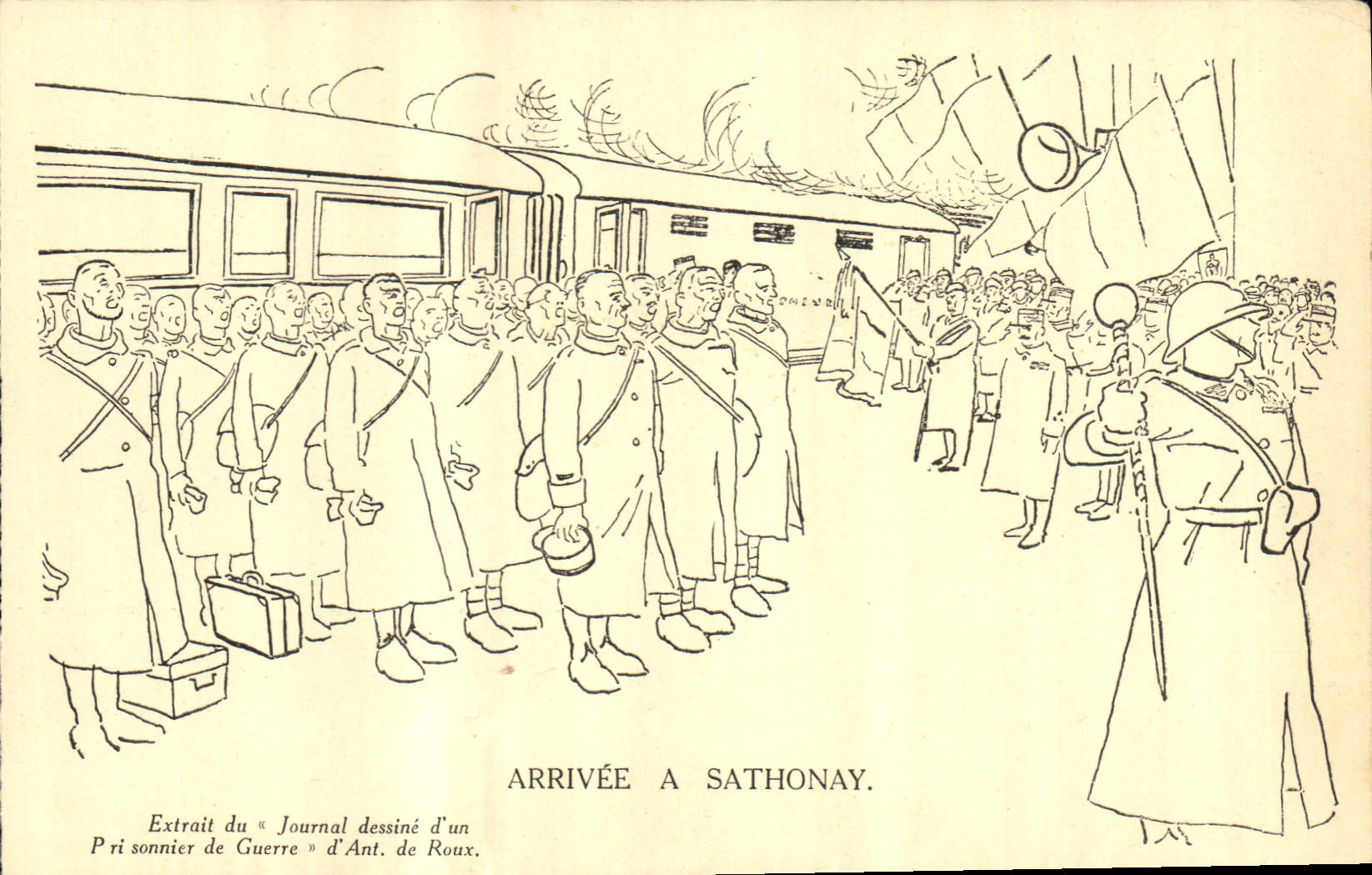 CPM Militaria Arrivee a Sathonay Train