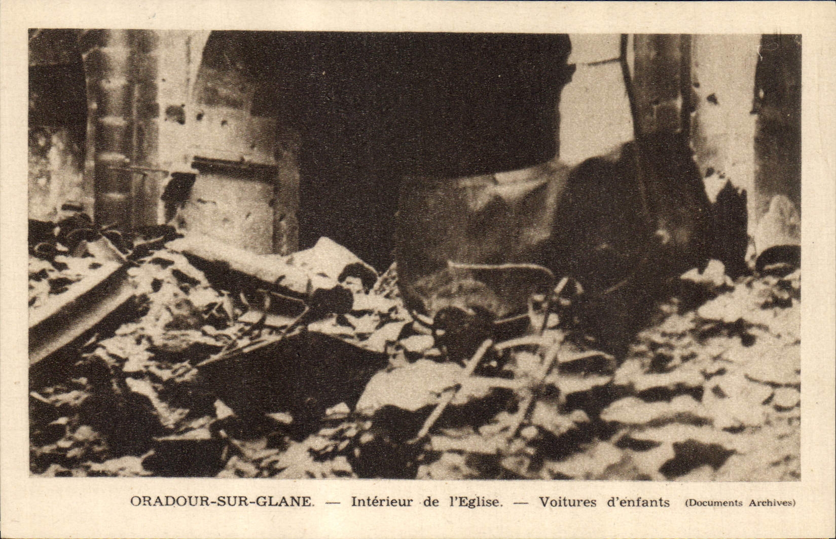 Modern Postcard Militaria Oradour on Gleans Interior of the church Baby carriage