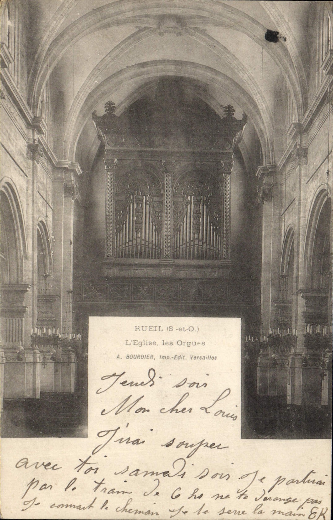 Postal Órgano Rueil la iglesia los órganos