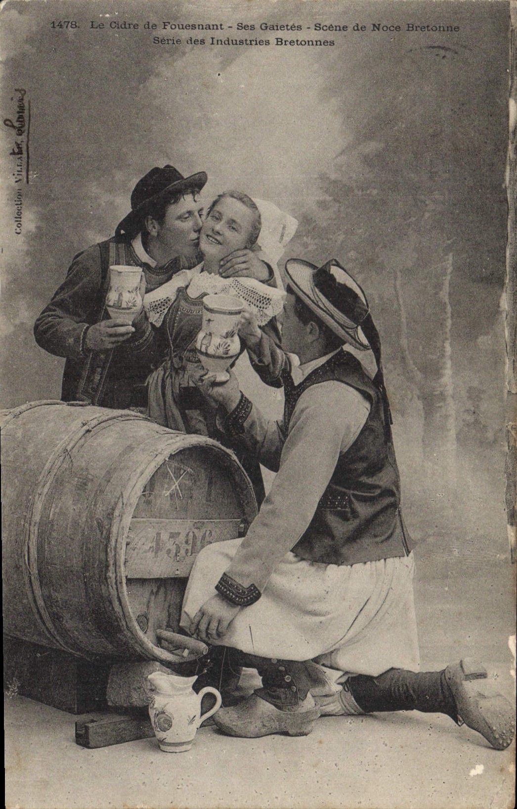 Vintage Postcard Folklore cider of Fouesnant Scene of Breton wedding Marigae