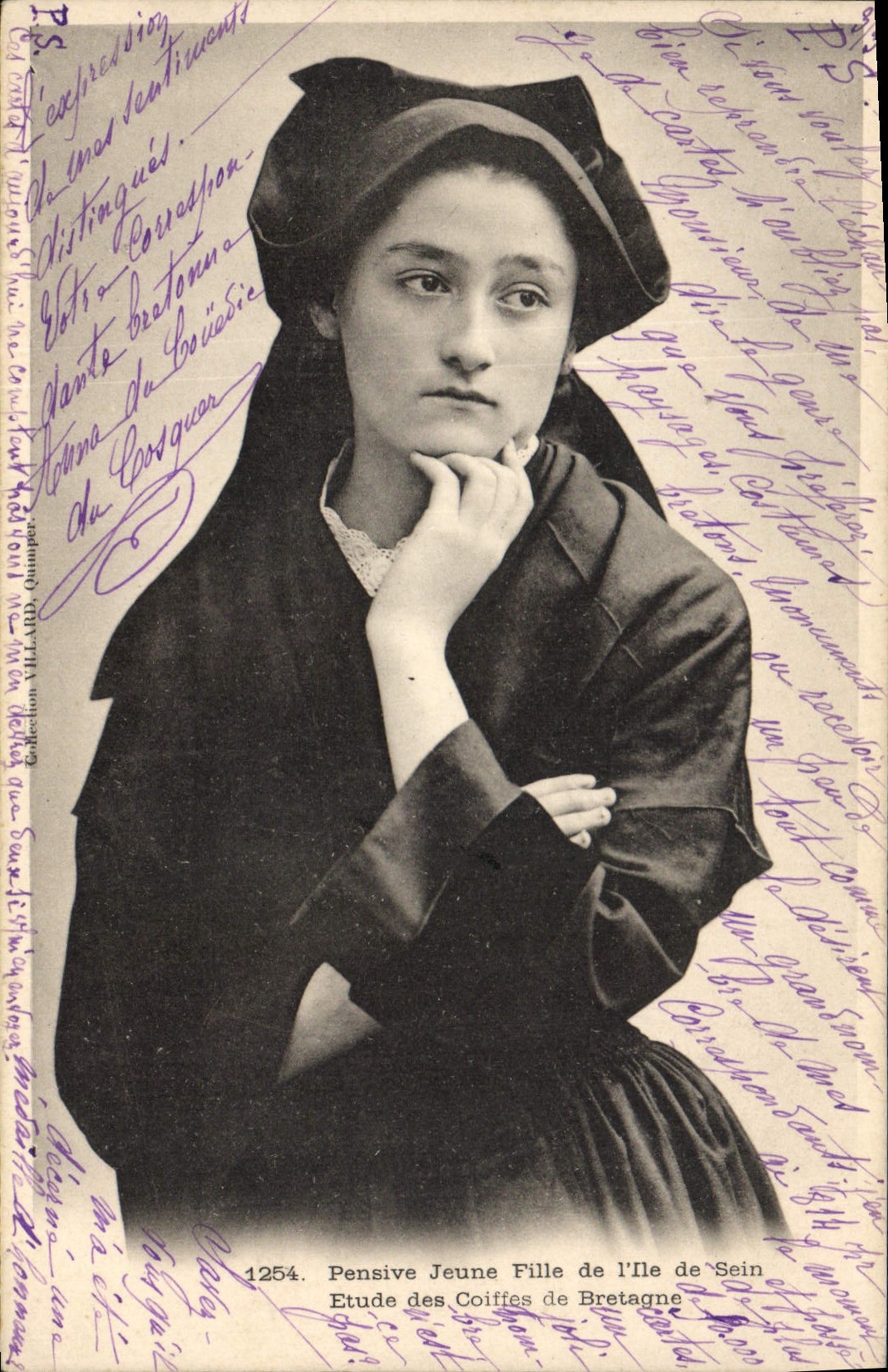 Vintage Postcard Folklore Pensive young girl of the Island of Center