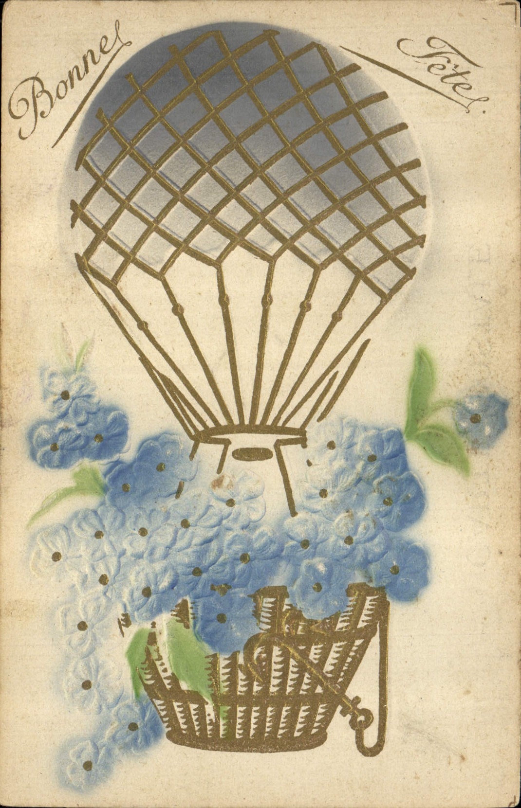 CPA Fantaisie Fleurs Ballon dirigeable