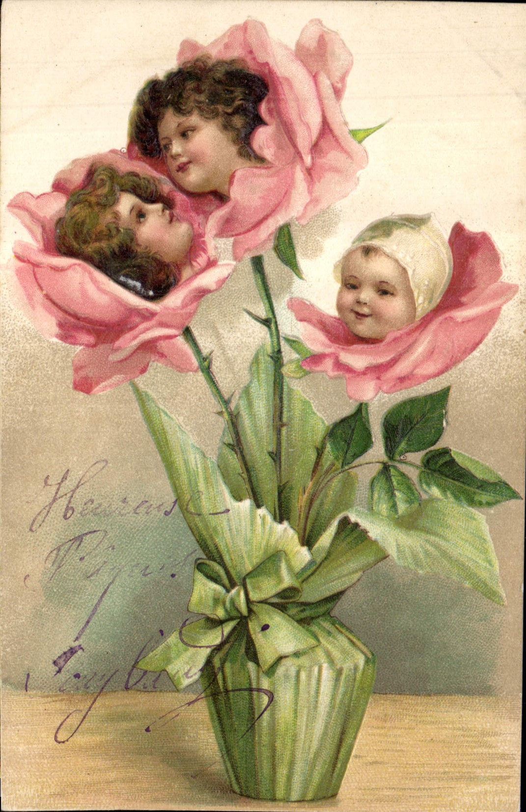 CPA Fantaisie Fleurs Enfants