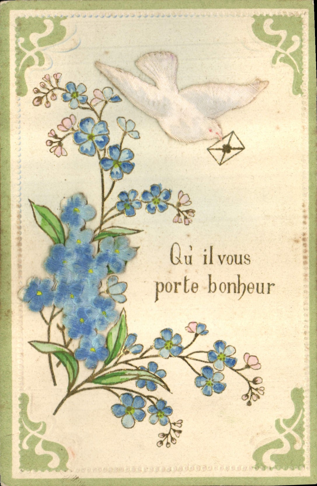 CPA Fantaisie Fleurs Colombe