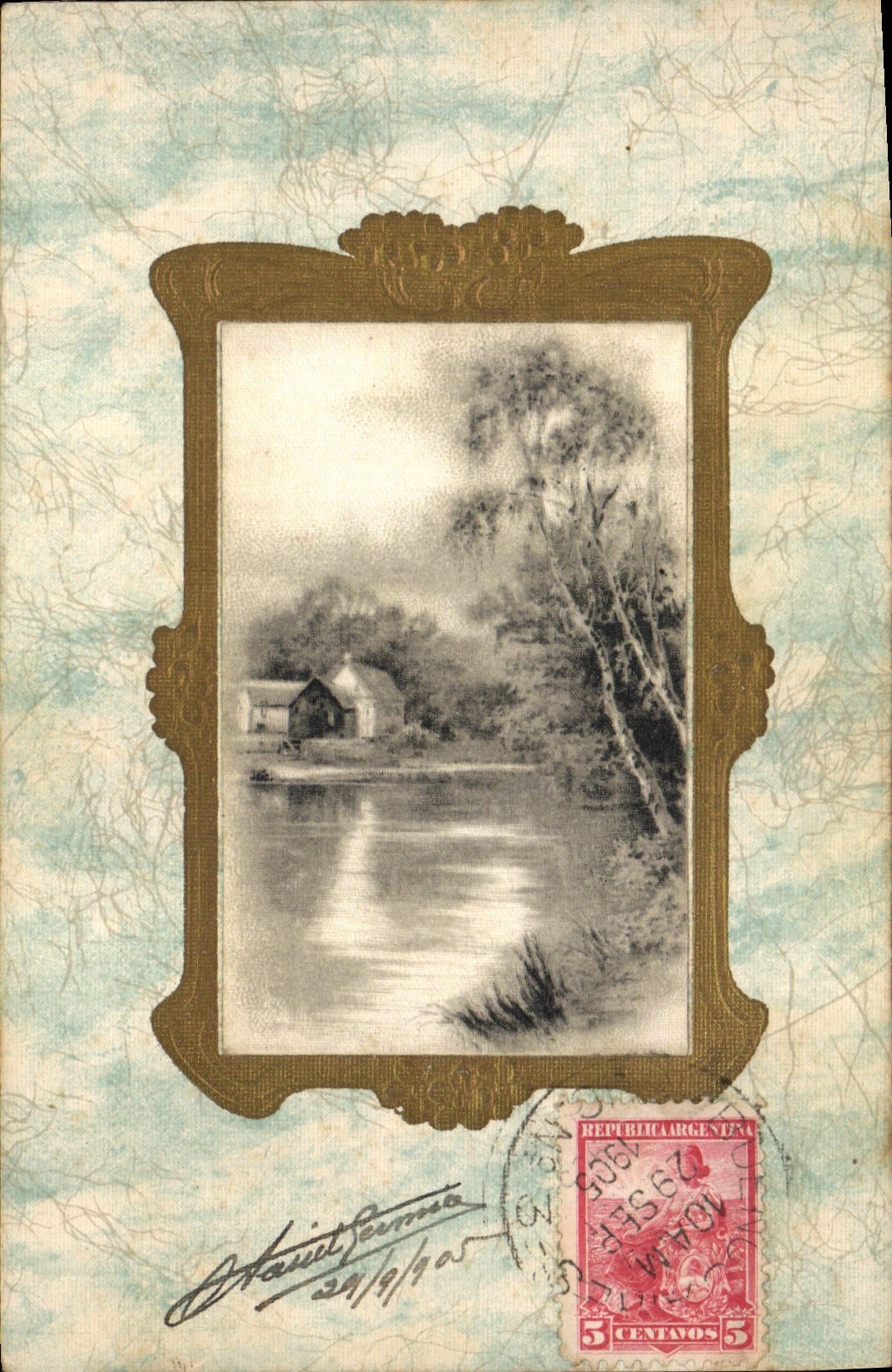 CPA Fantaisie Paysage (décor en tissu) 