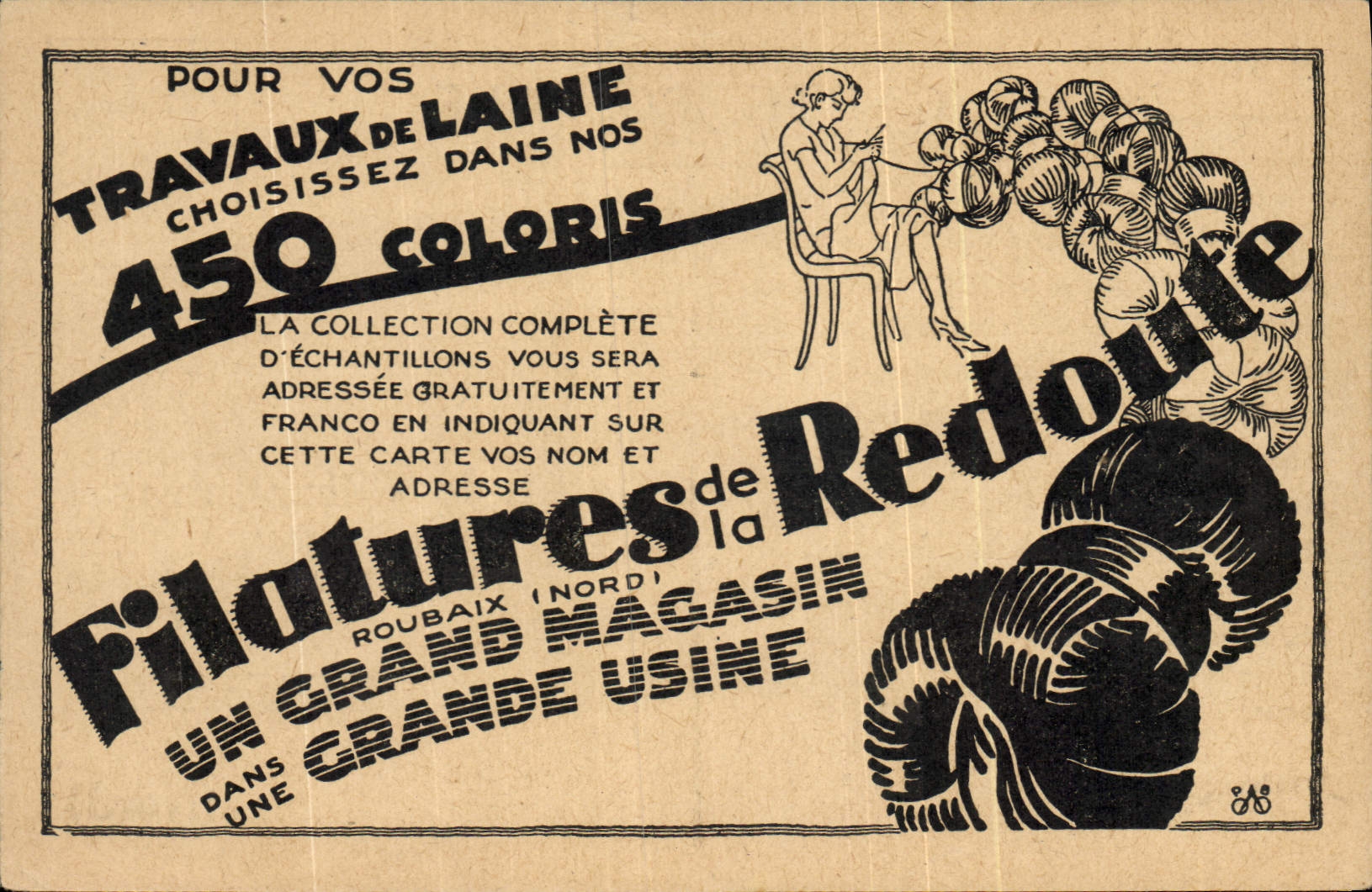 Postal Publicidad Trabajos de lana Hilados la Redoute Roubaix Septentrional