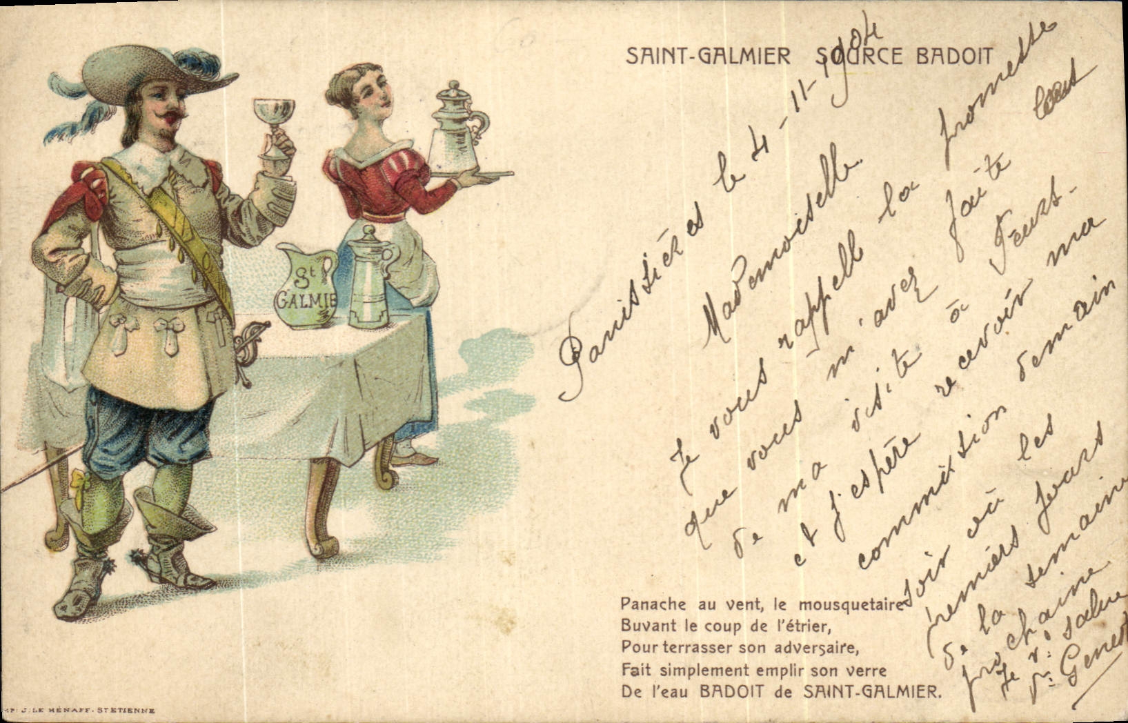 CPA Publicite Saint Galmier Source Badoit Mousquetaire