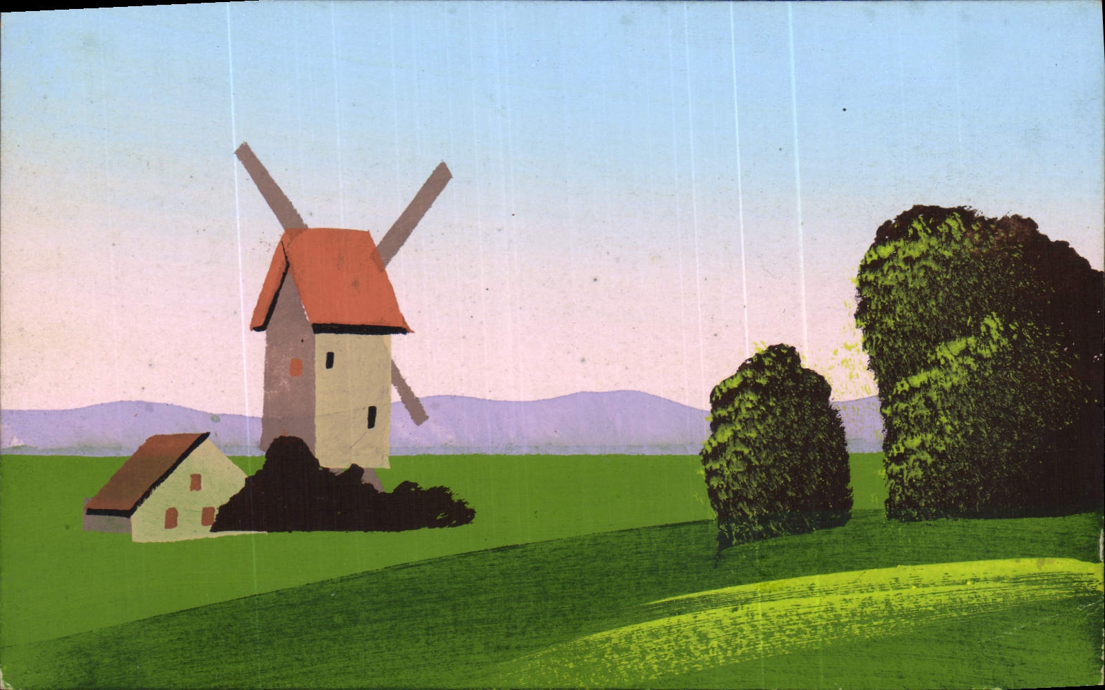 CPA Fantaisie (dessin a la main) Moulin a vent 