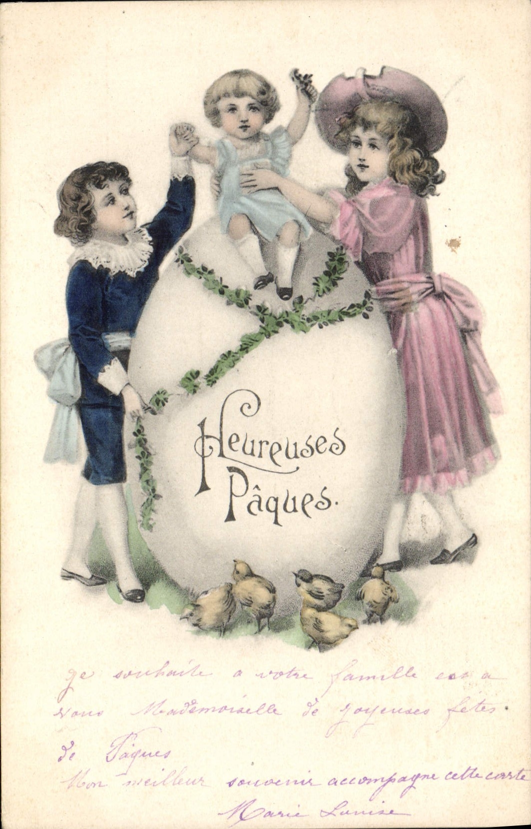 CPA Fantaisie Enfants Oeuf Paques Poussins 