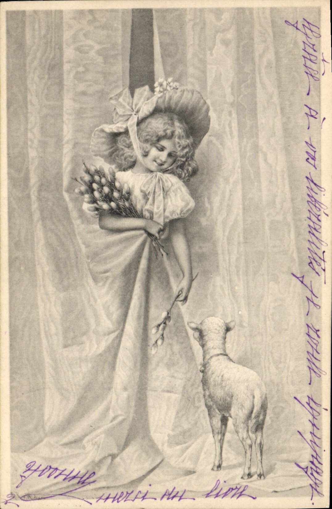 CPA Fantaisie Enfant Agneau 