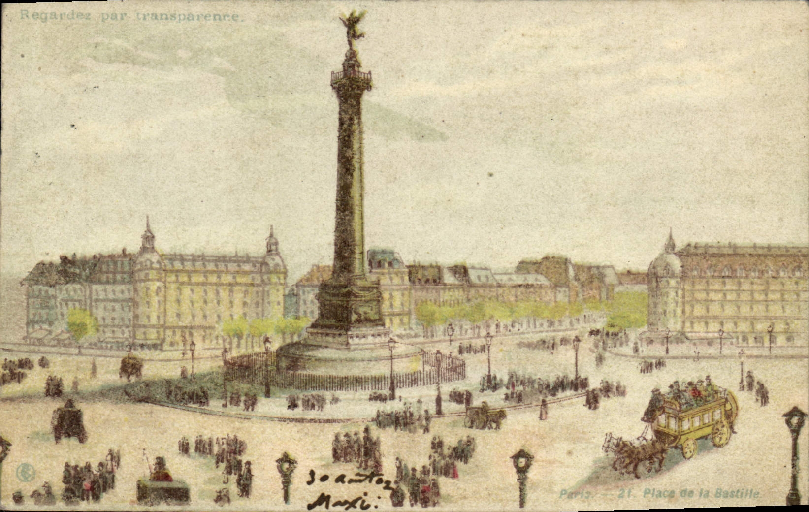 CPA Fantaisie Carte transparente Paris Place de la Bastille
