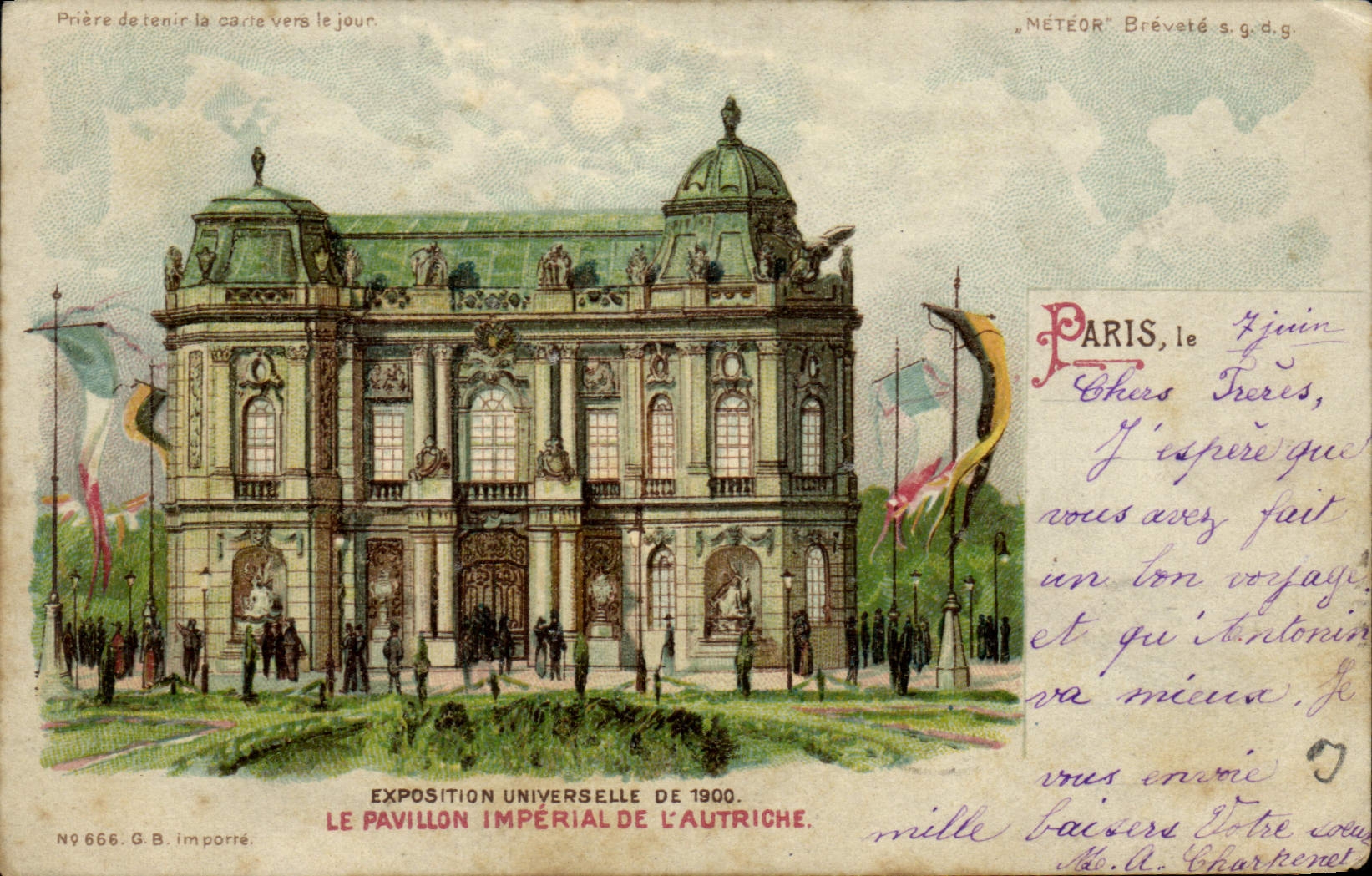 CPA Fantaisie Carte transparente Paris Exposition universelle de 1900 Le pavillon imperial de l'Autriche 