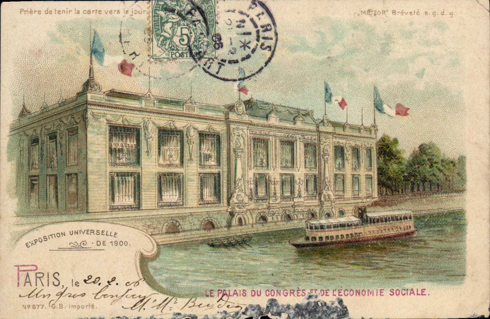 CPA Fantaisie Carte transparente Paris Exposition universelle de 1900 Le palais du Congres et de l'economie sociale