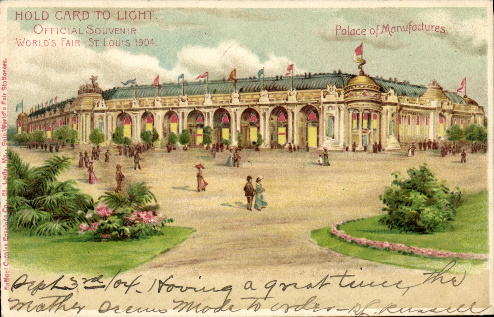 CPA Fantaisie Carte transparente World's Fair St Louis 1904 Palace of manufactures
