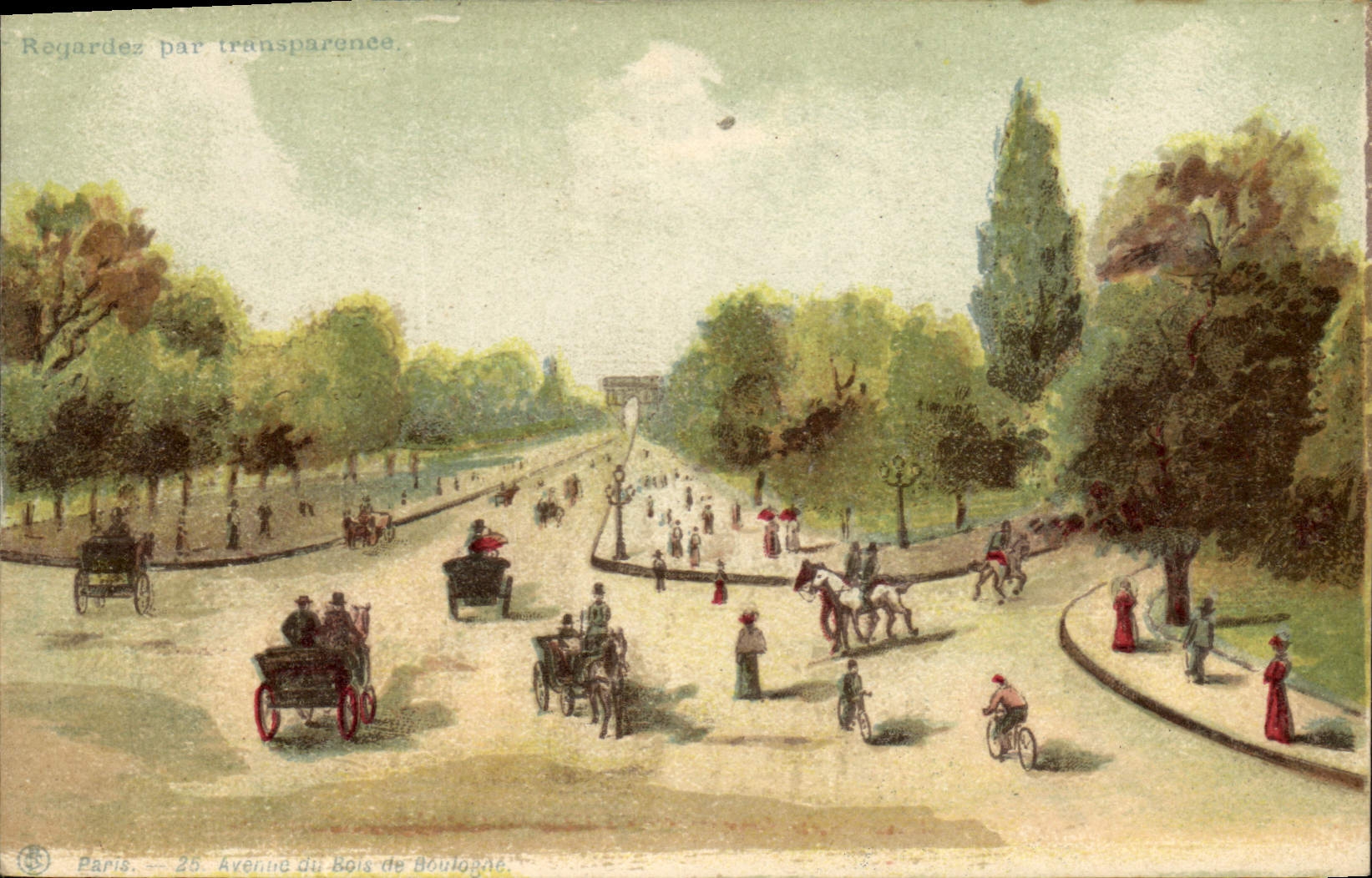 Vintage Postcard Fantasy transparent Chart Paris Which occurred of the Bois de Boulogne