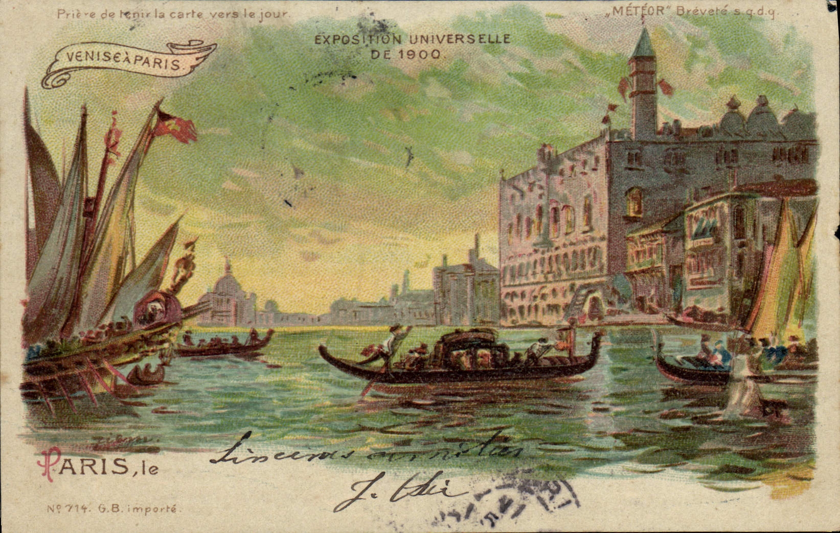 CPA Fantaisie Carte transparente Paris Exposition universelle de 1900 Venise a Paris
