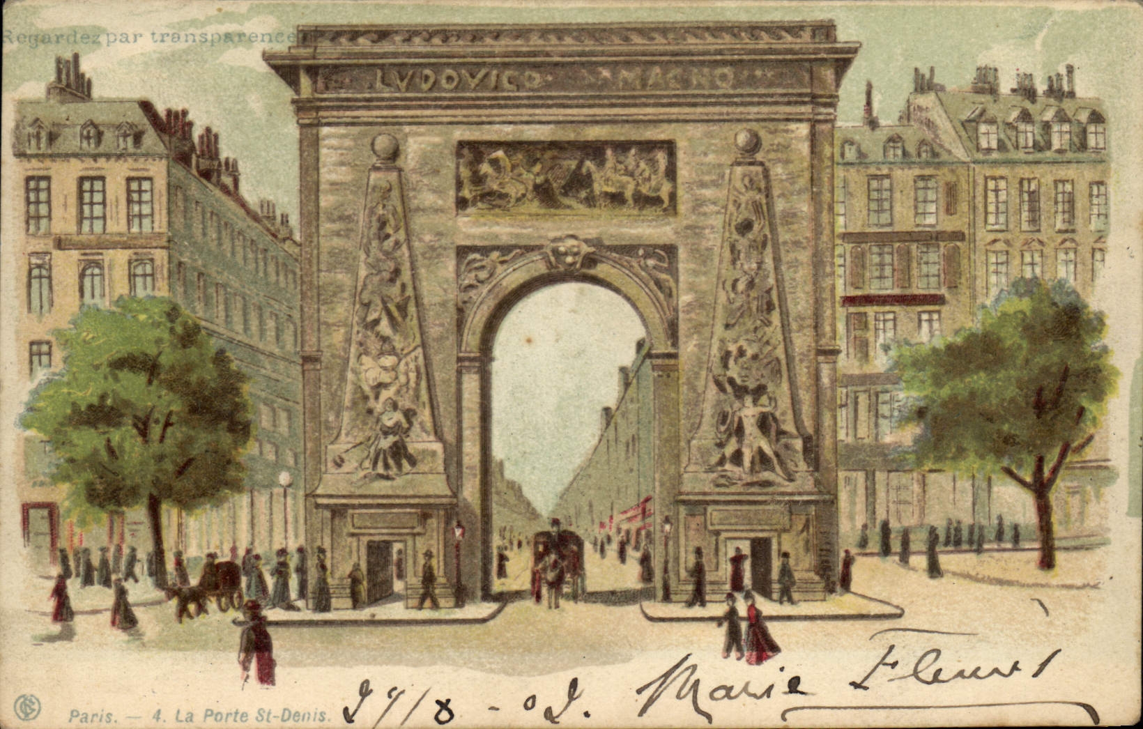 CPA Fantaisie Carte transparente Paris La porte St Denis