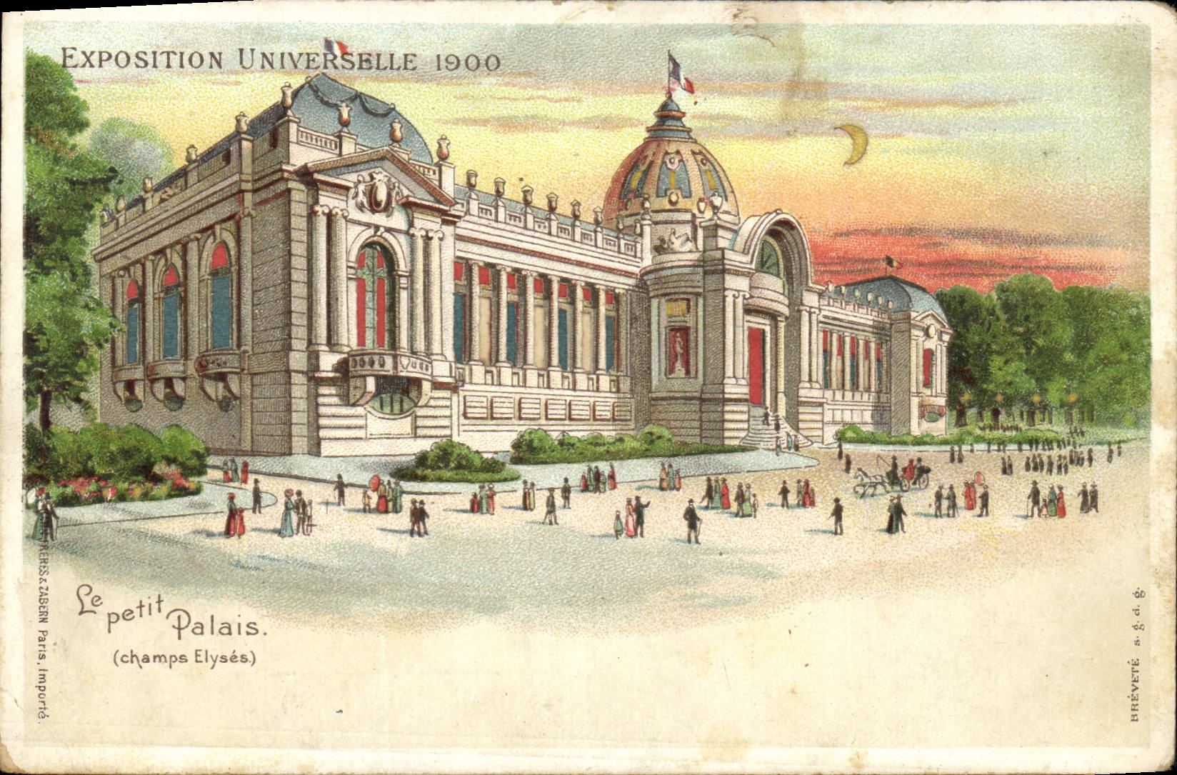 Vintage Postcard Fantasy transparent Chart Paris World Fair of 1900 the Petit Palais