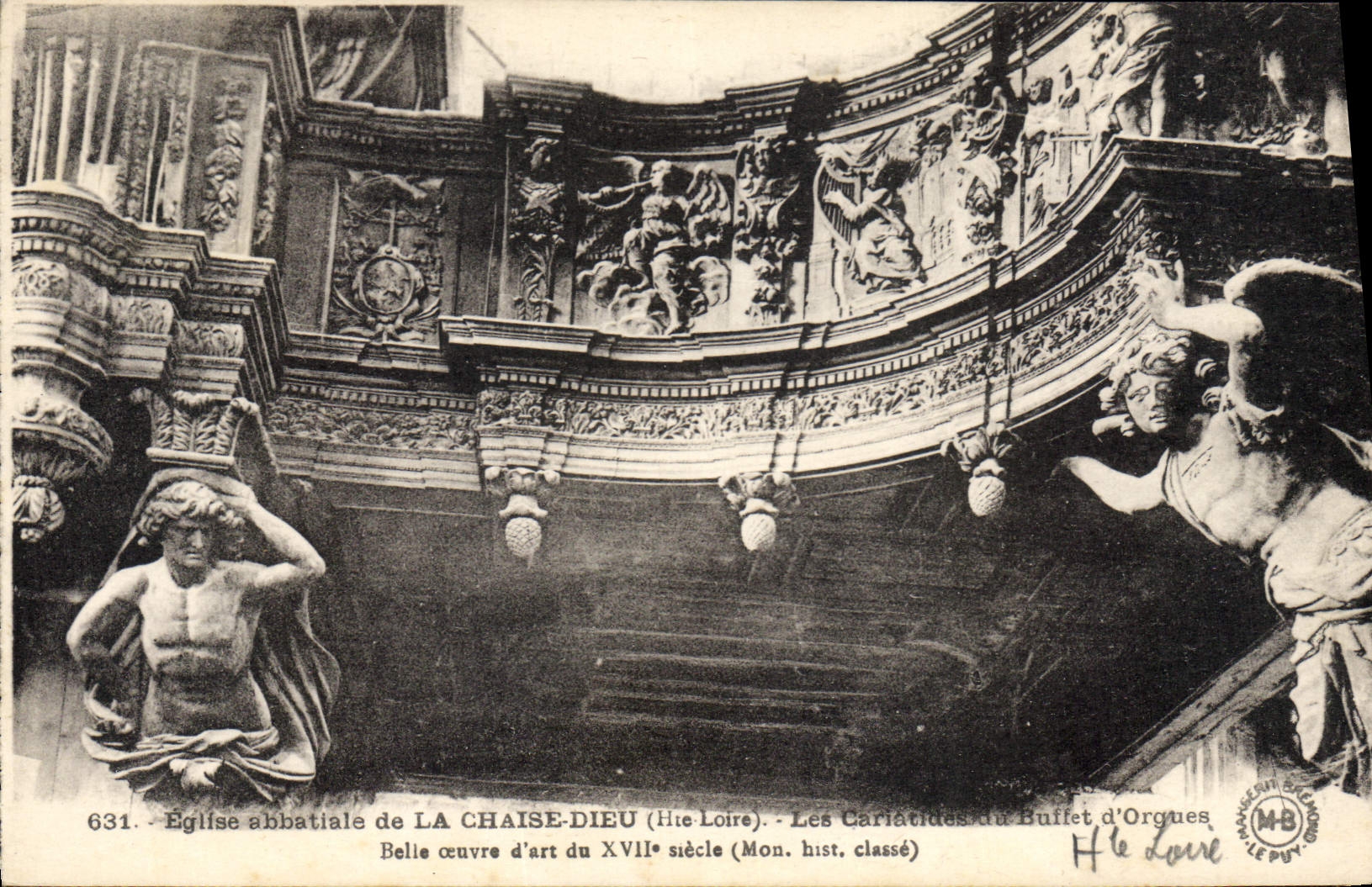 CPA Orgue Eglise abbatiale de la chaise Dieu Les cariatides du buffet d'orgues 