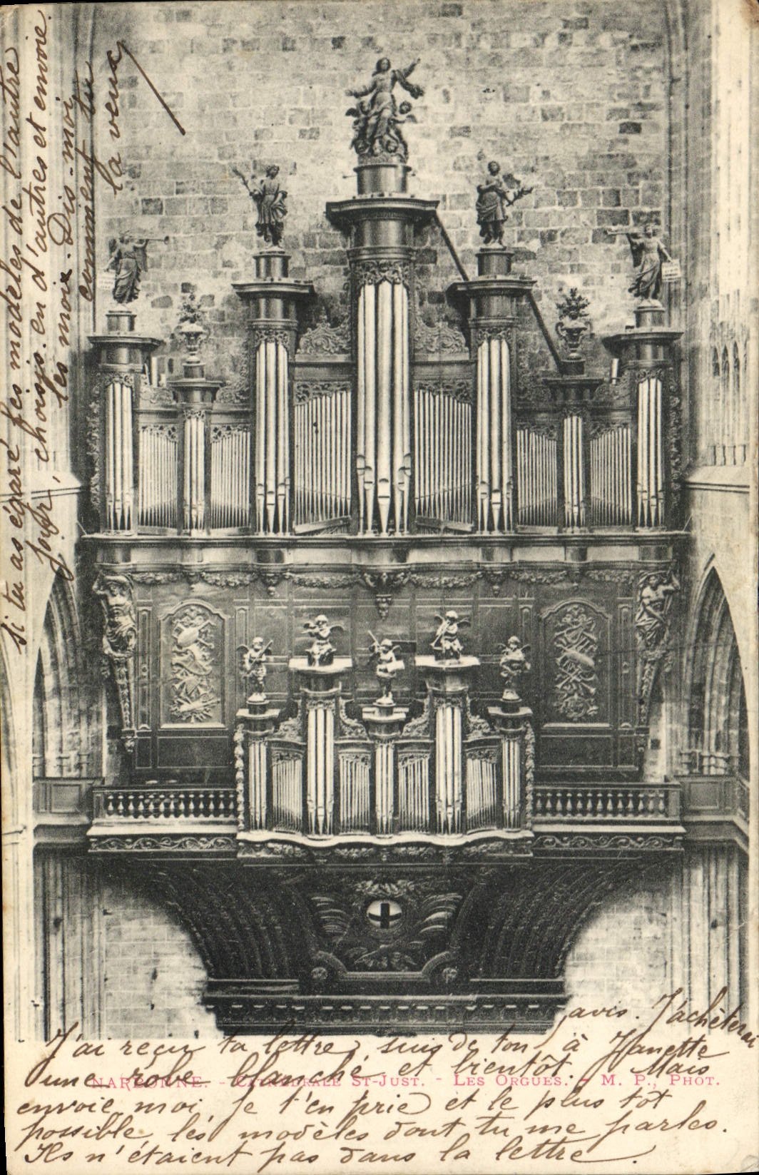 Postal Órgano Narbonne Catedral St Jusdt los órganos