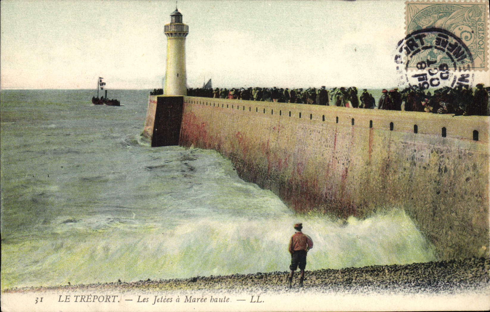 CPA Phare Le Treport Les jetees a maree haute