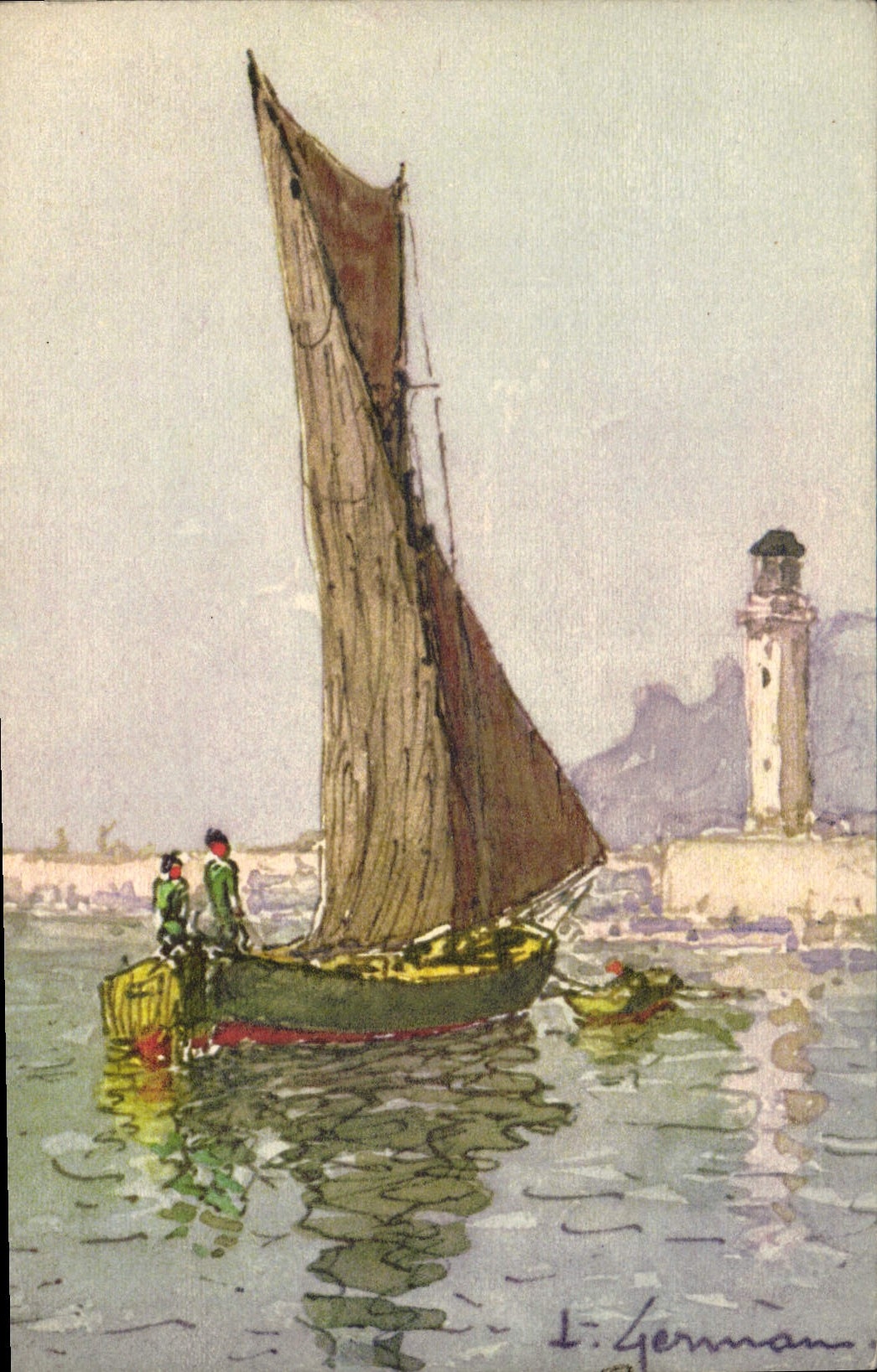 CPA Phare Bateau de peche