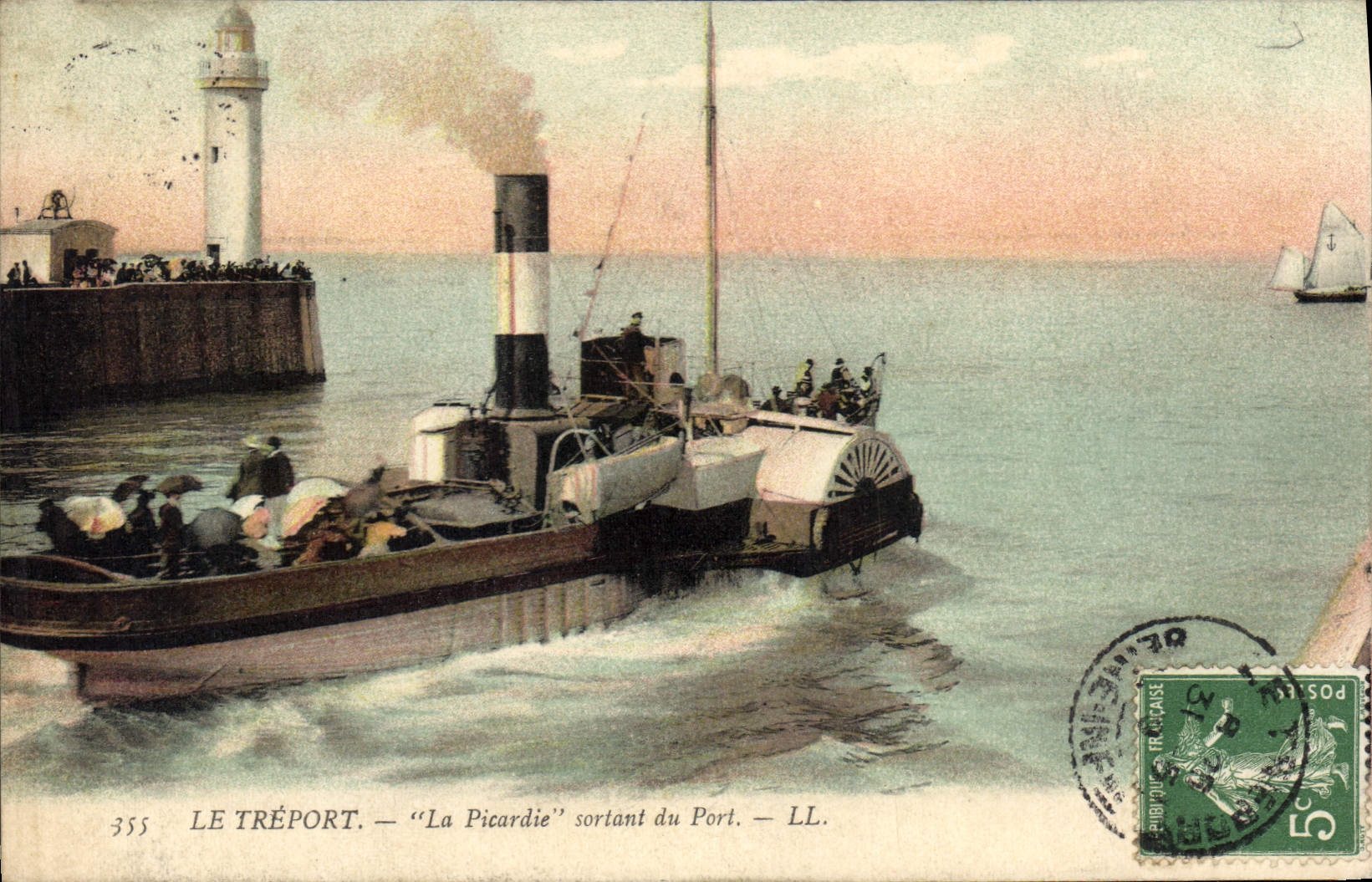 Postal PHARE el Treport la Picardía que sale del puerto Barco