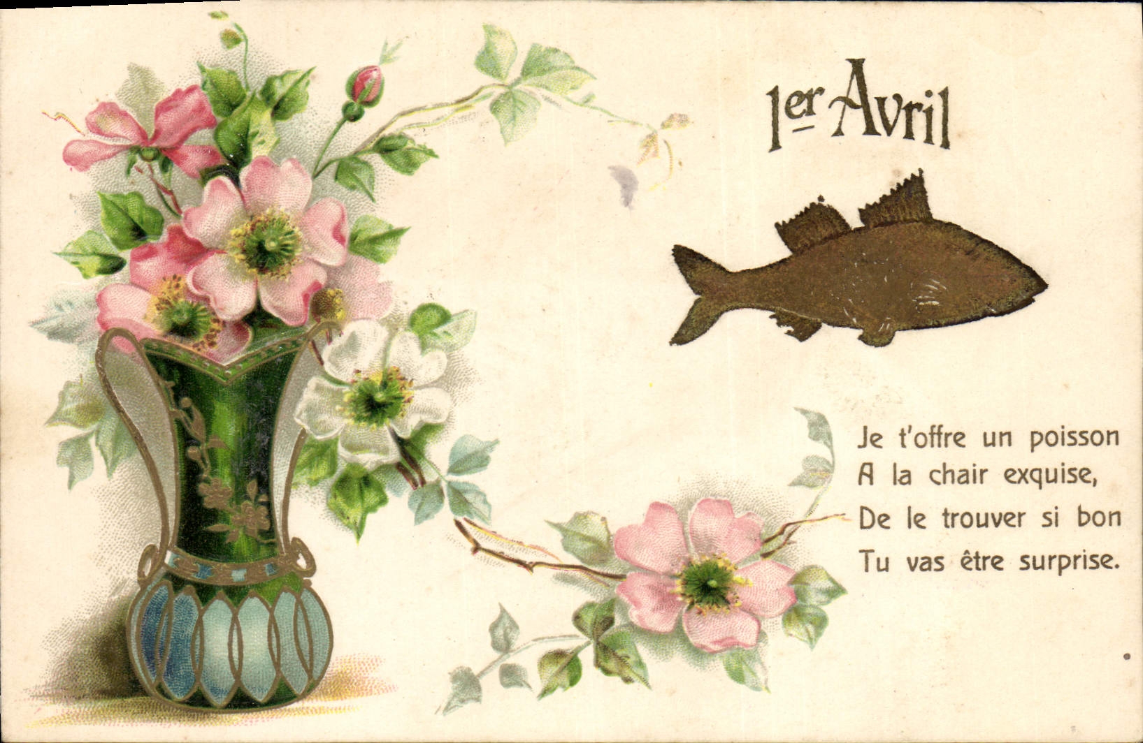 CPA Fantaisie Fleurs Poisson 1er Avril