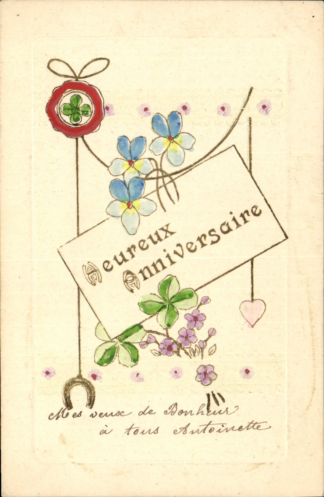 CPA Fantaisie Fleurs Fer a cheval