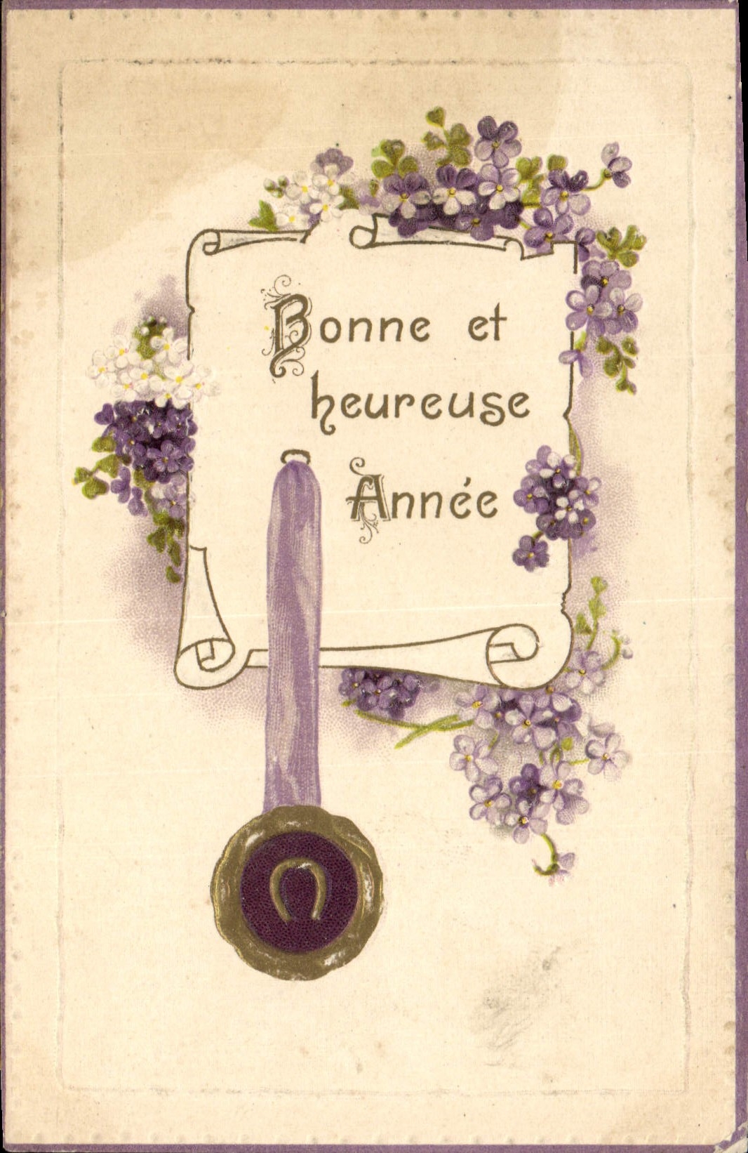 CPA Fantaisie Fleurs Fer a cheval