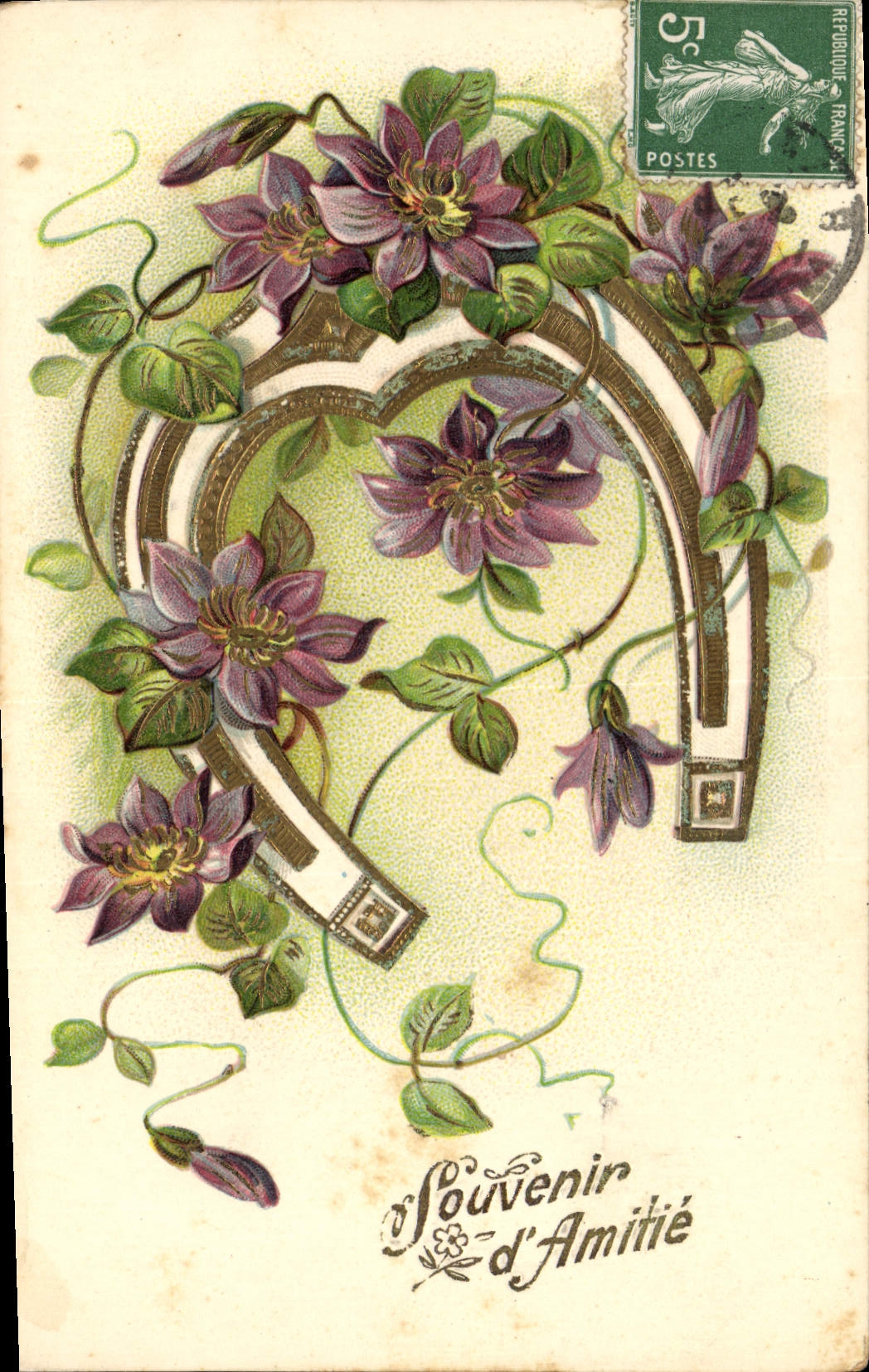 CPA Fantaisie Fleurs Fer a cheval