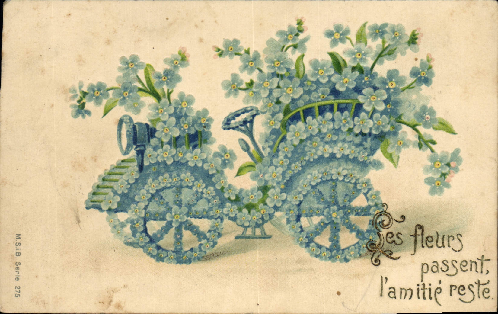 CPA Fantaisie Fleurs Automobile