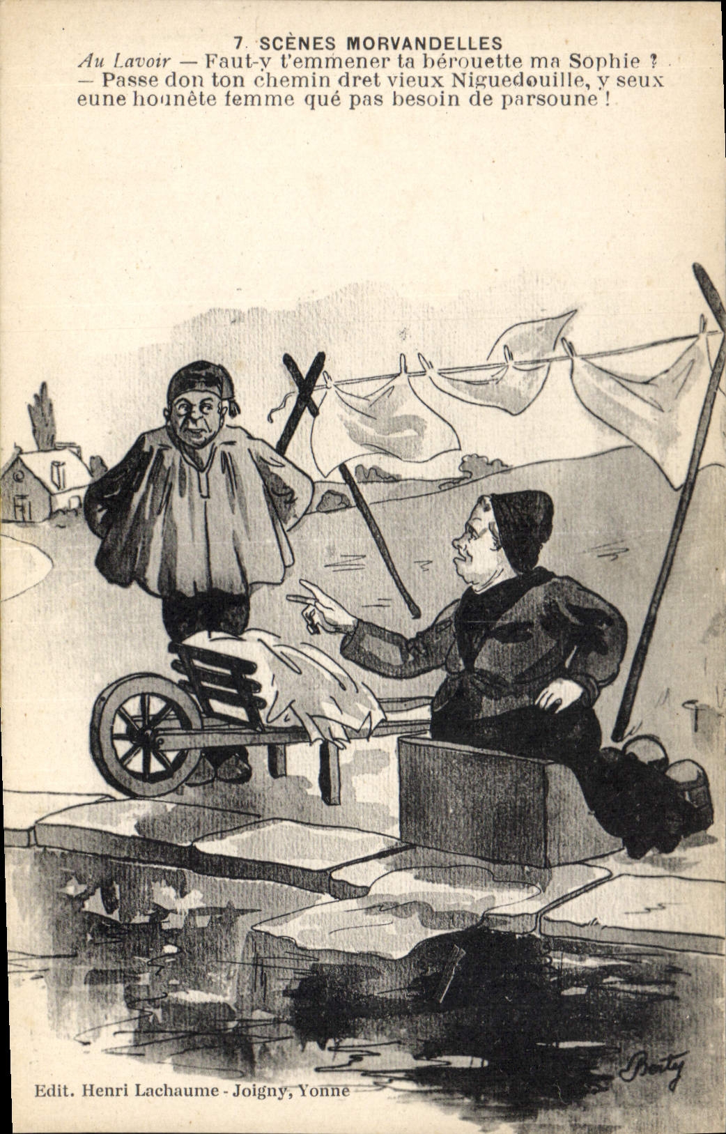 Postal Folclore Carretilla Escenas Morvandelles al lavadero