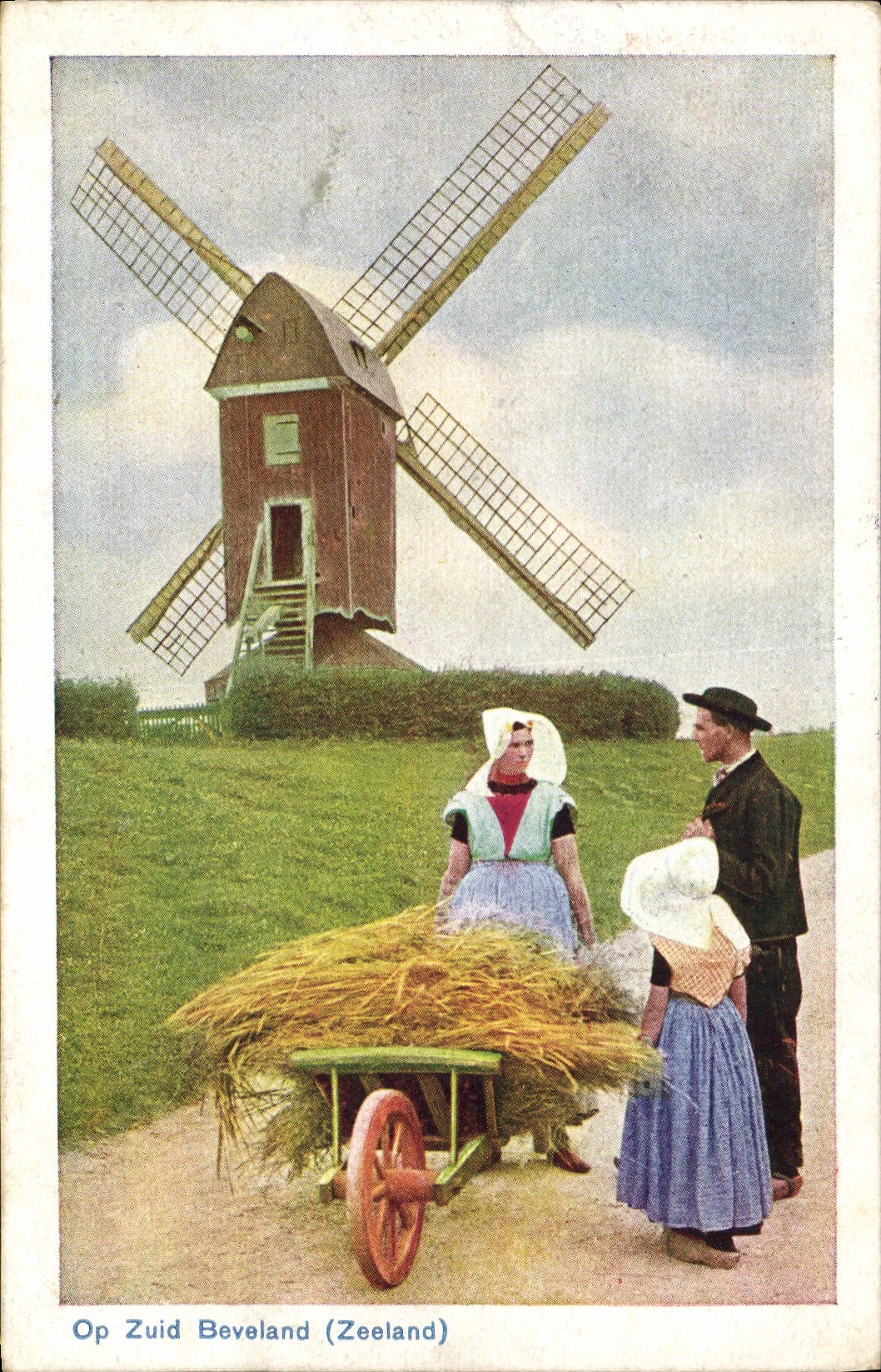 CPA Folklore Brouette Op Zuid Beveland Zeeland Moulin a vent
