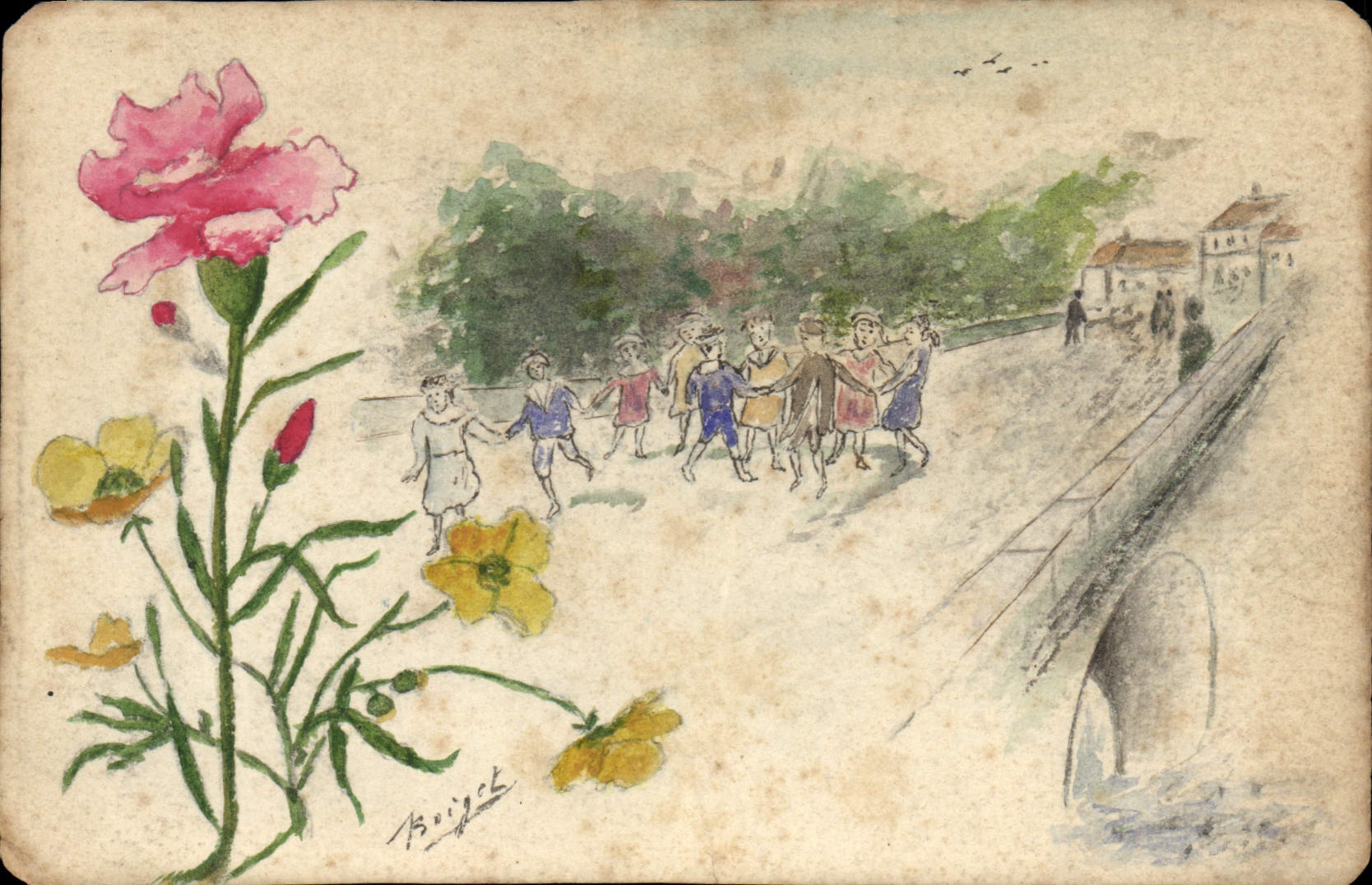 CPA Fantaisie (dessin a la main) Enfants Ponts