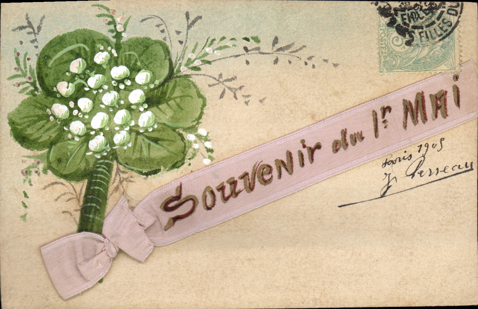 CPA Fantaisie (dessin a la main) Fleurs Muguet 1er Mai