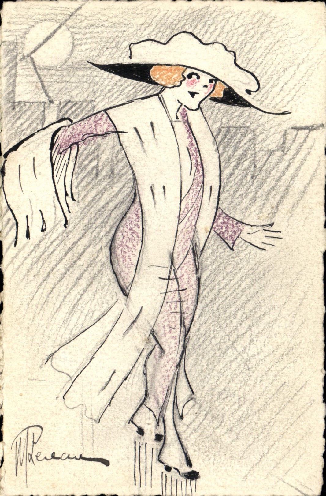 CPA Fantaisie (dessin a la main) Femme