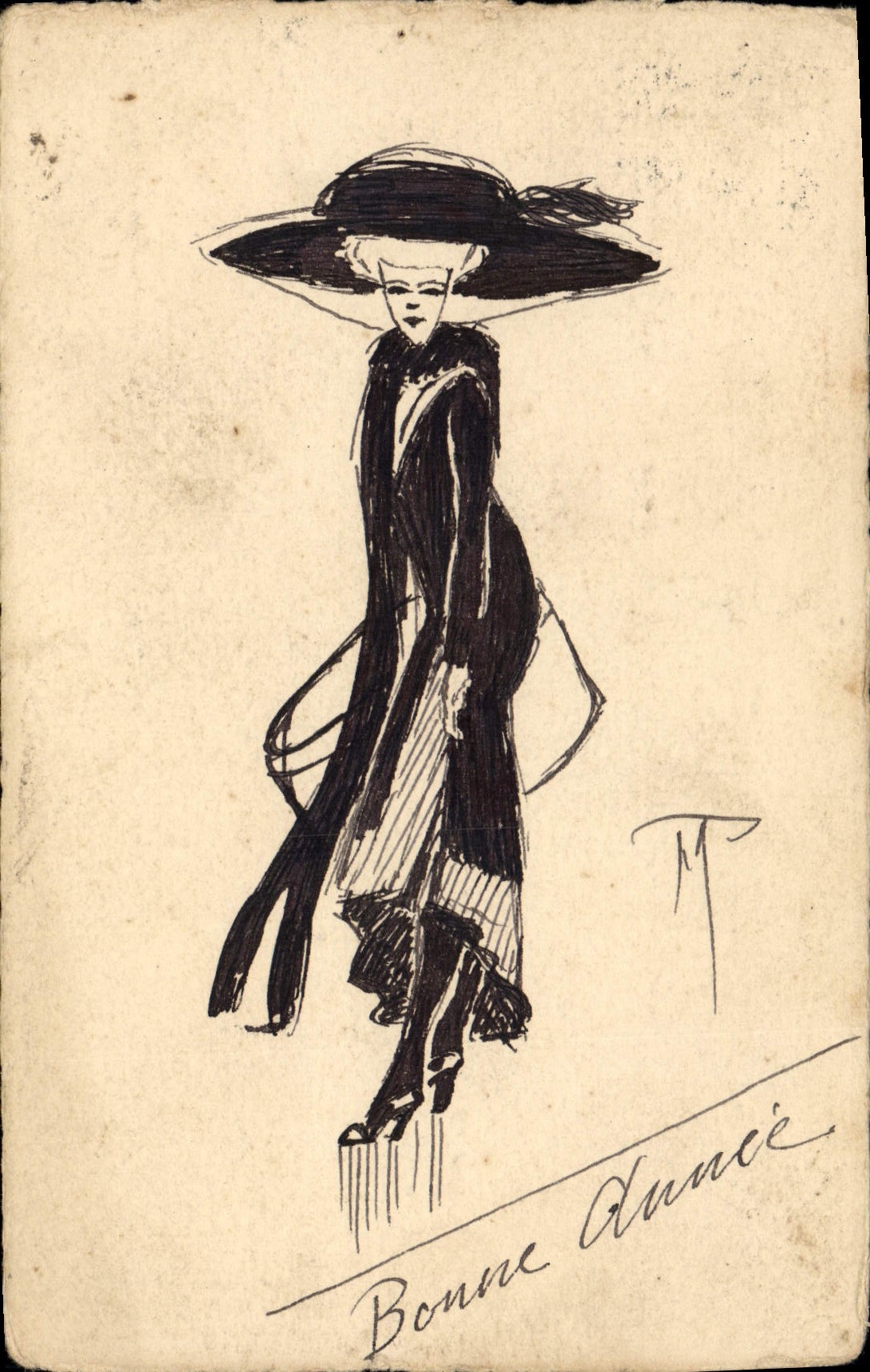 CPA Fantaisie (dessin a la main) Femme
