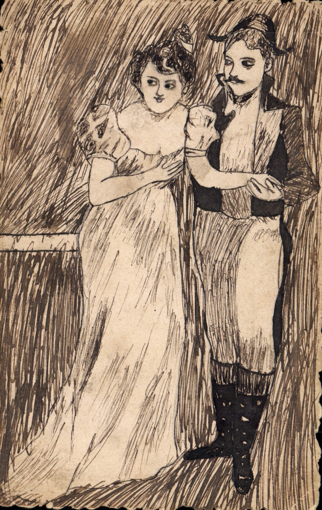 CPA Fantaisie (dessin a la main) Femme Homme