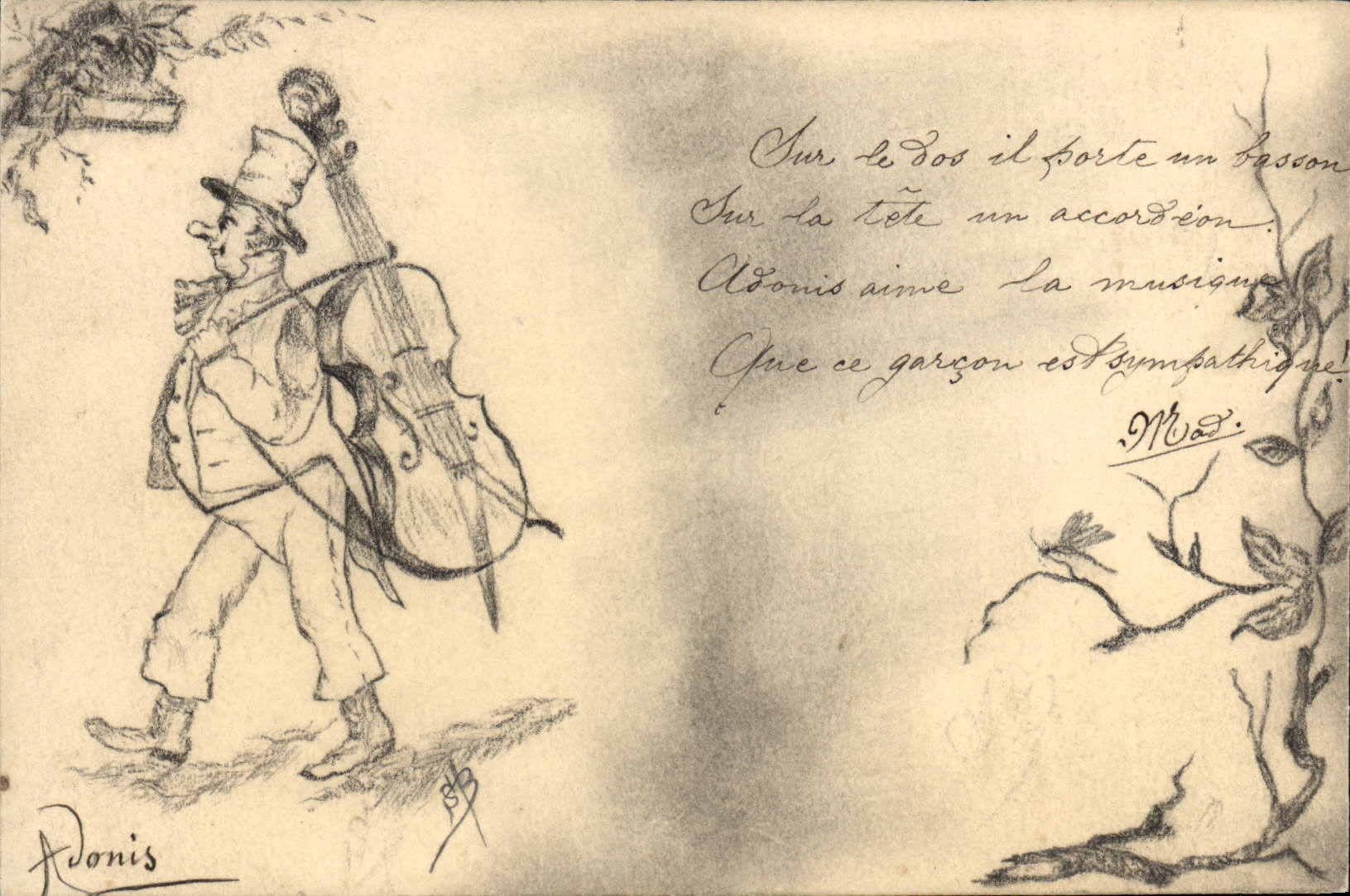 CPA Fantaisie (dessin a la main) Homme Violoncelle 