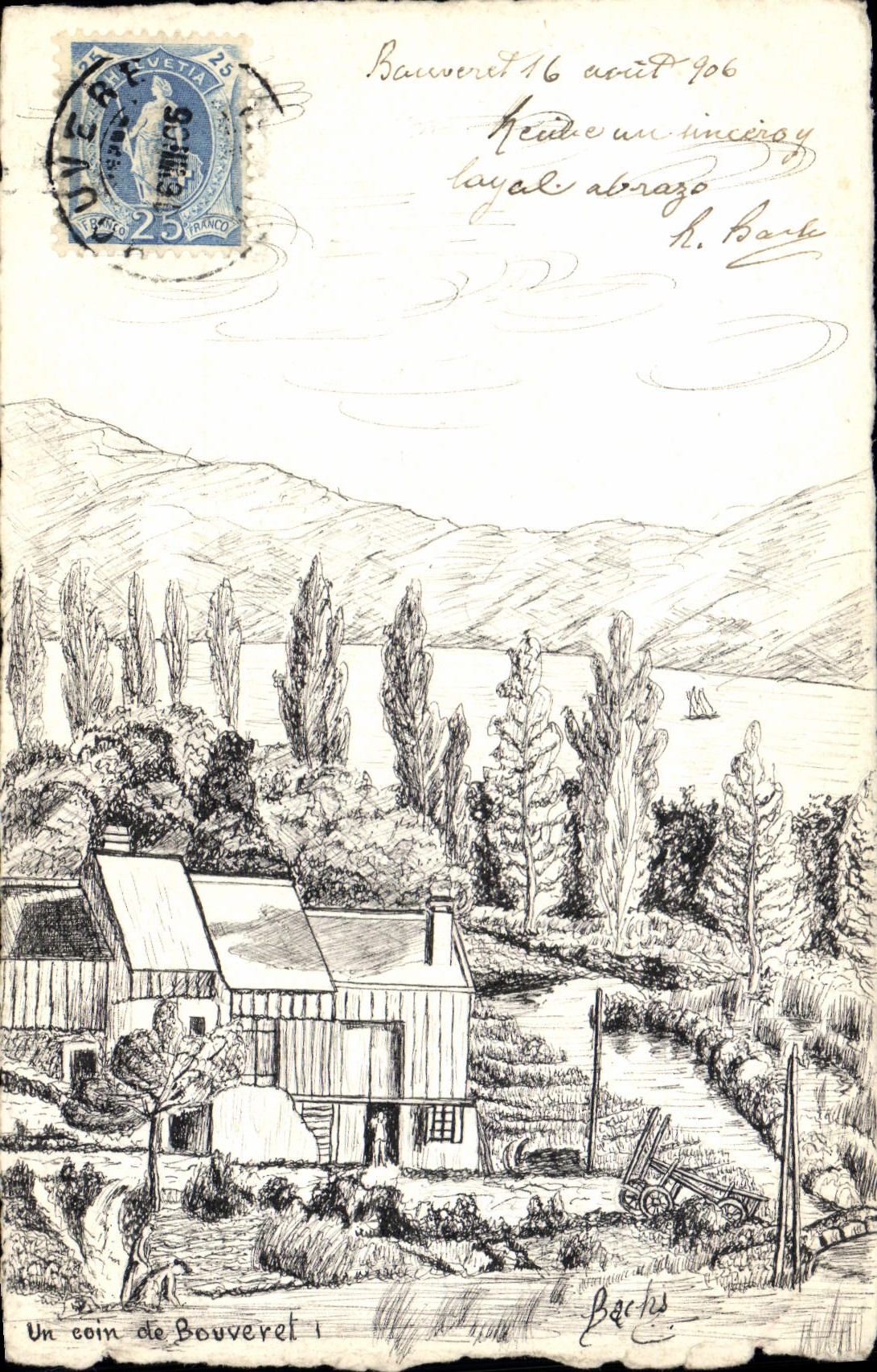 Postal Fantasia (dibujo tiene la mano) una esquina de Bouveret