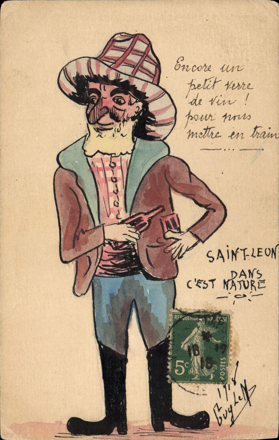 CPA Fantaisie (dessin a la main) Homme Saint Leon c'est dans la nature