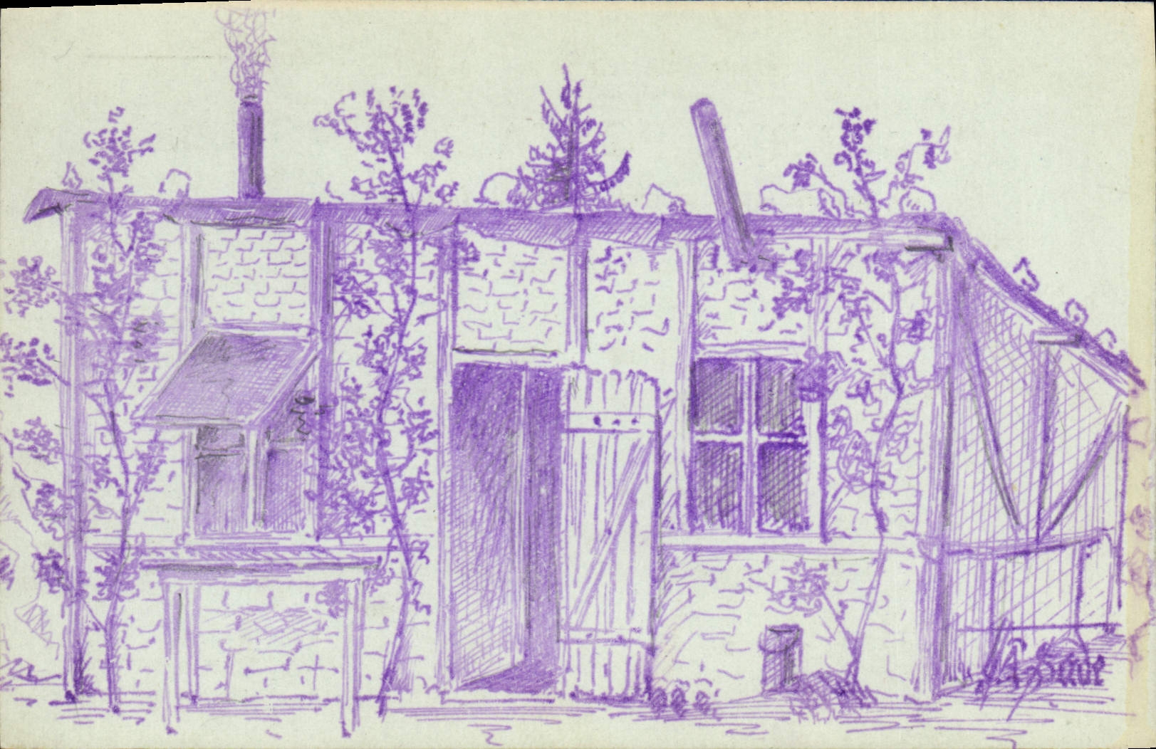 CPA Fantaisie (dessin a la main) Maison