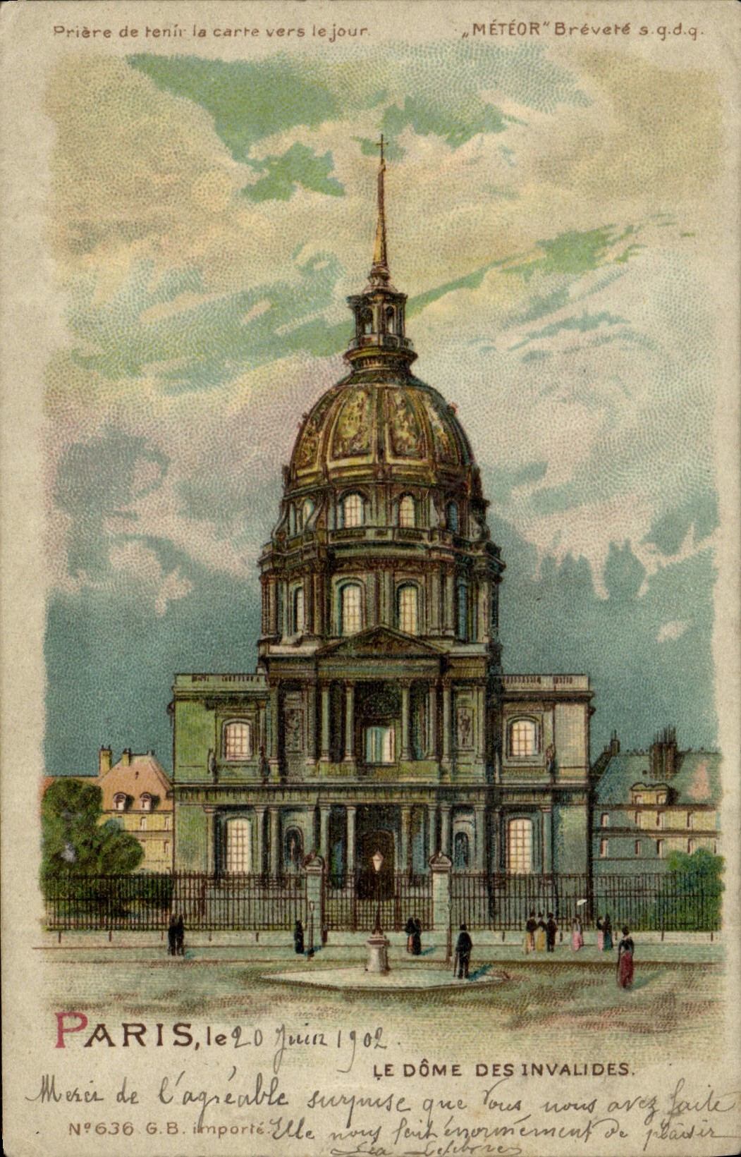 CPA Carte transparente Paris Le Dome des Invalides