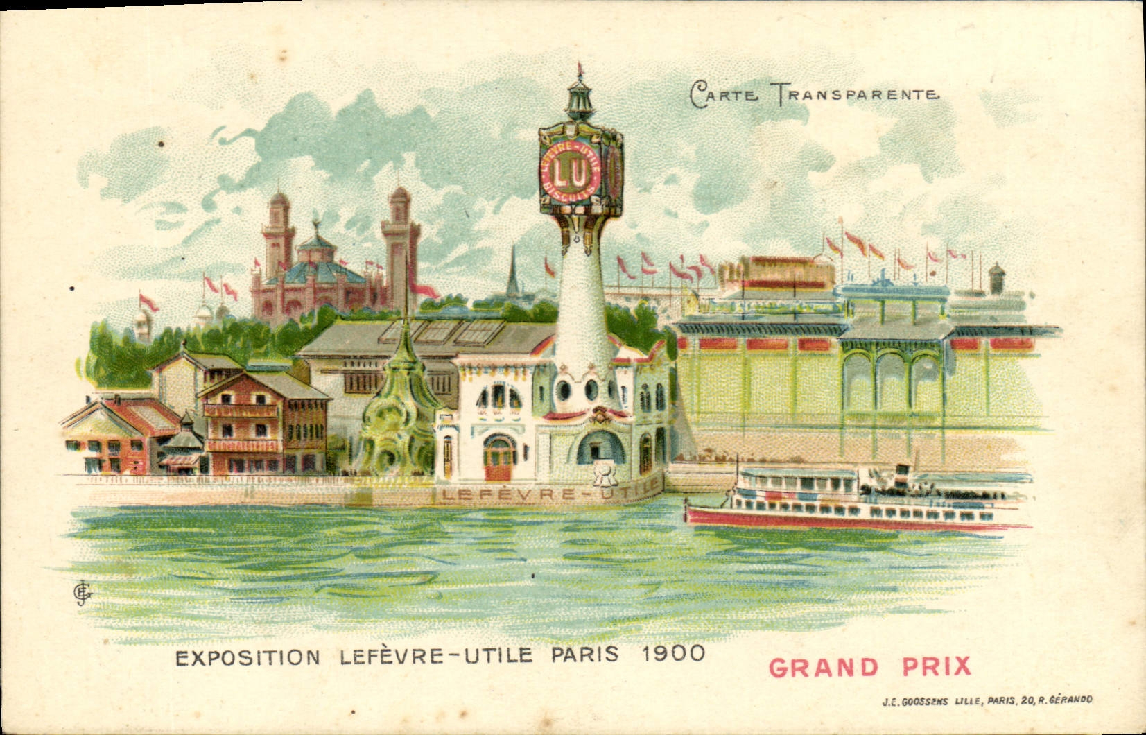 CPA Carte transparente Paris Exposition Lefevre Utile Paris 1900 Grand Prix Peniche Bateau