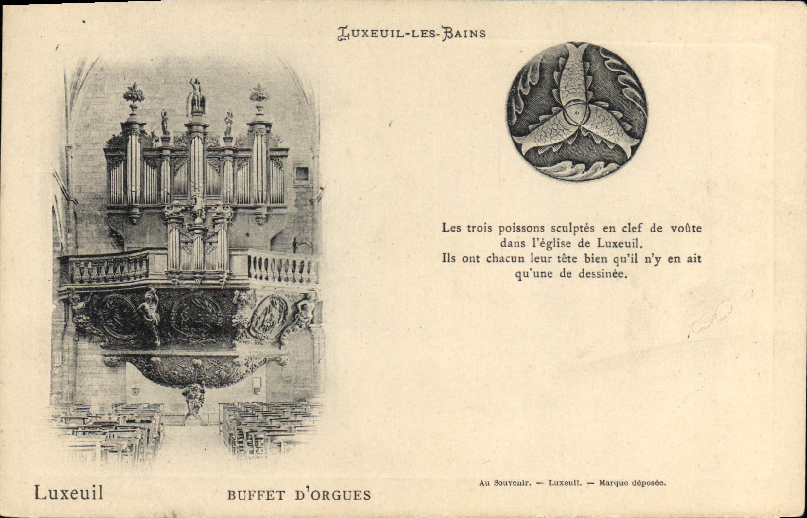 CPA Orgue Luxeuil les Bains Buffet d'orgues Les trois poissons sculptes en clef de voute