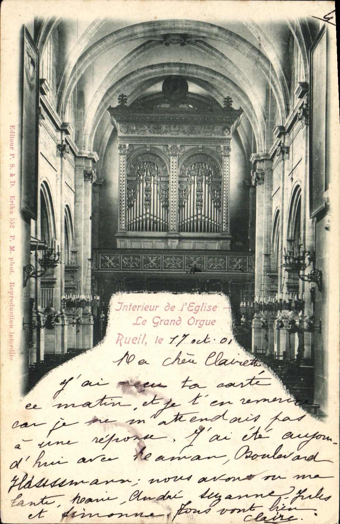 Postal Órgano Rueil Interior de la iglesia el gran órgano