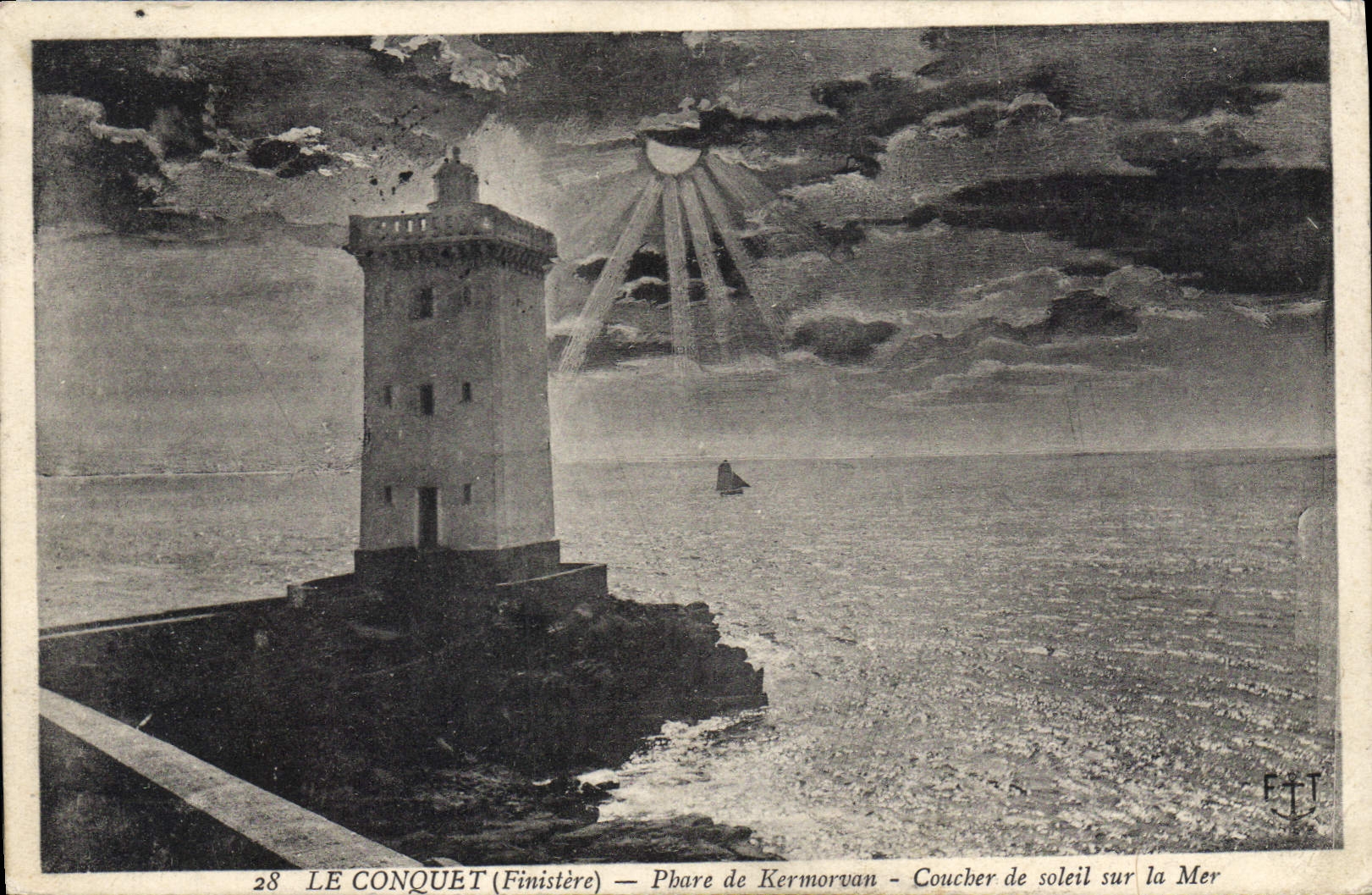 CPA Phare Le Conquet Phare de Kermorvan Coucher de soleil sur la mer