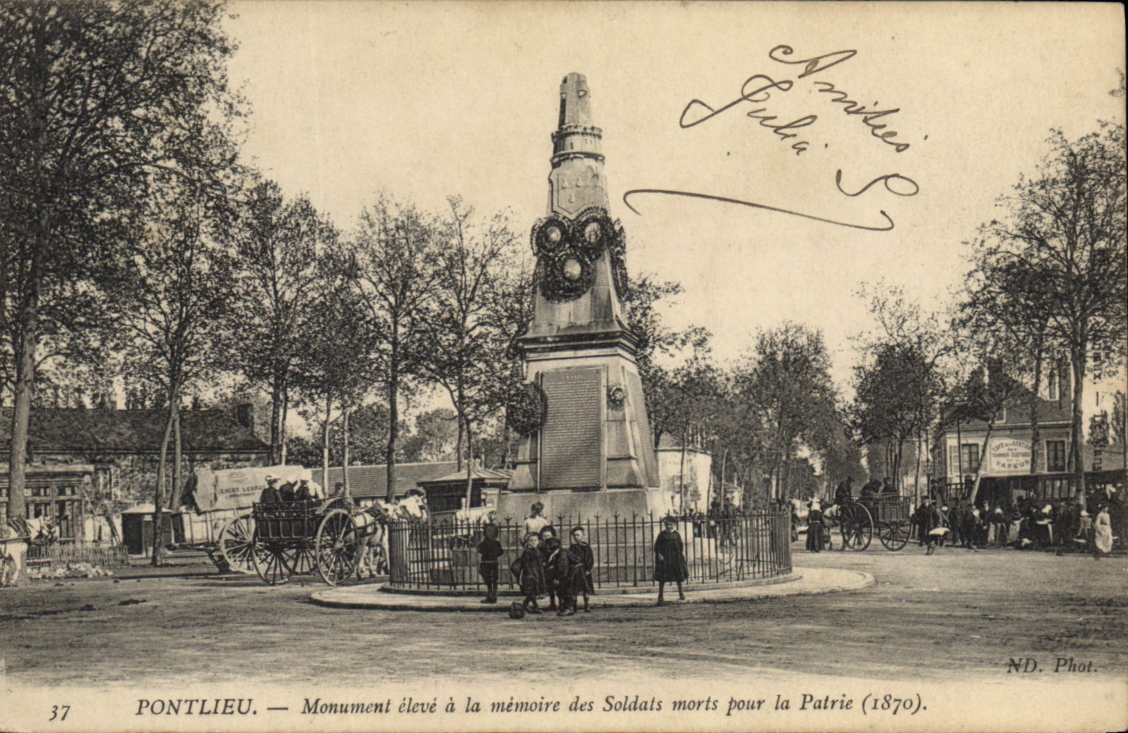 Postal Militaria Pontlieu Monumento alumno tiene la memoria de los soldados muertos para la patria 1870