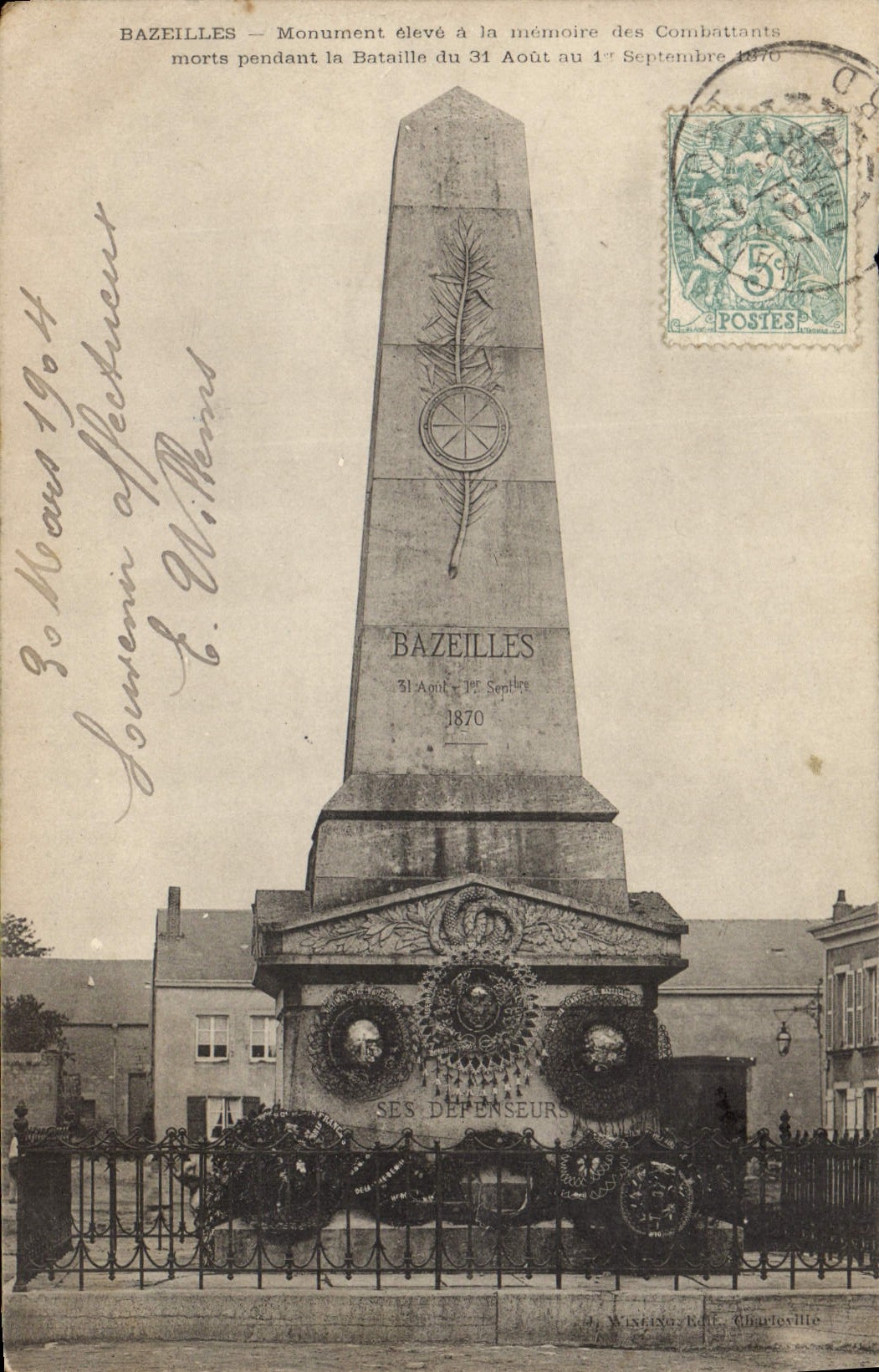 CPA Militaria Bazeilles Monument eleve a la memoire des combattants morts pendant la bataille du 31 aout au 1er septembre 1870